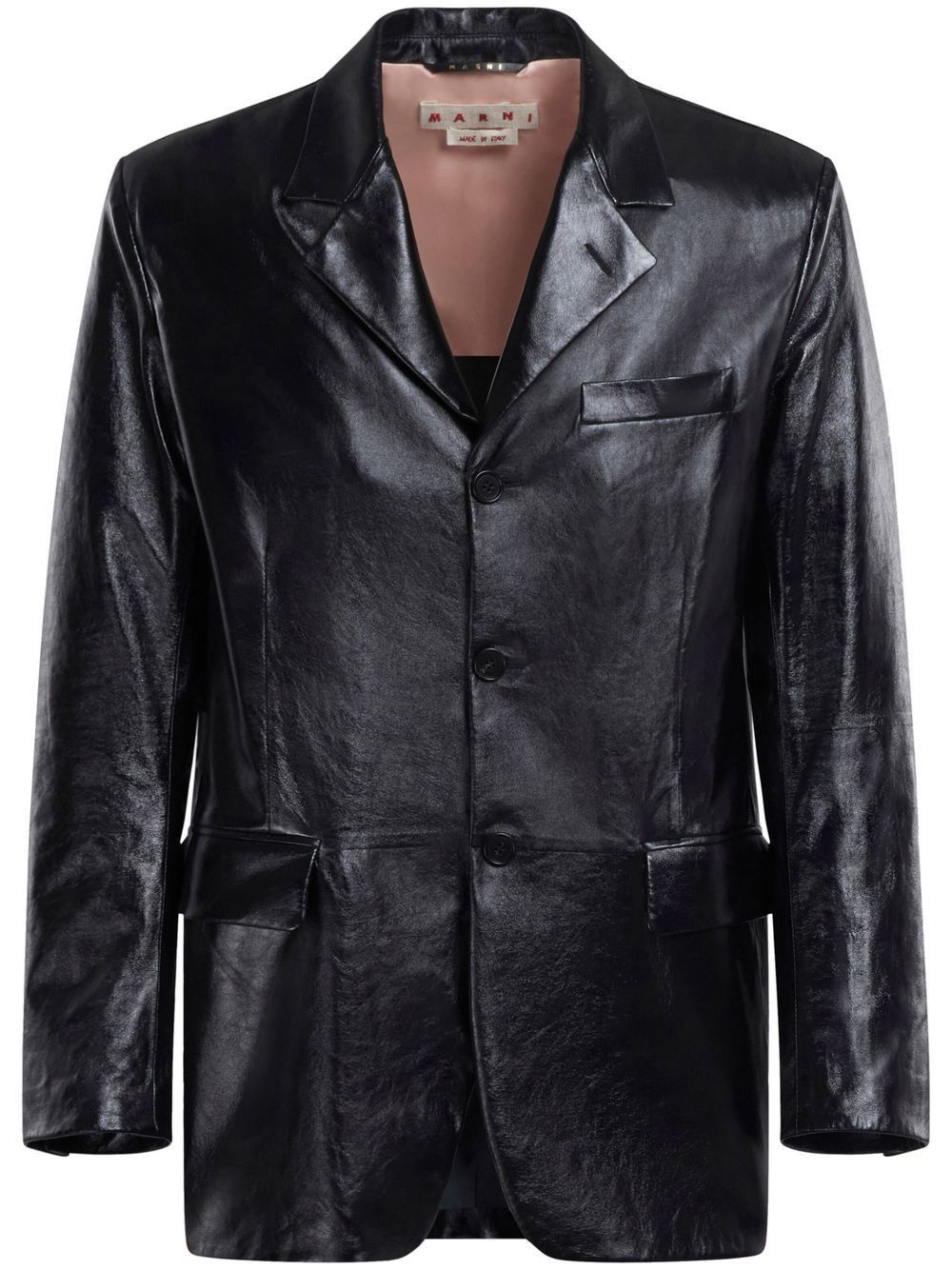 Marni o1w1db10125 Polished Finish Leather Jacket in Black Size US S / EU 44-46 / 1 - 1 Thumbnail