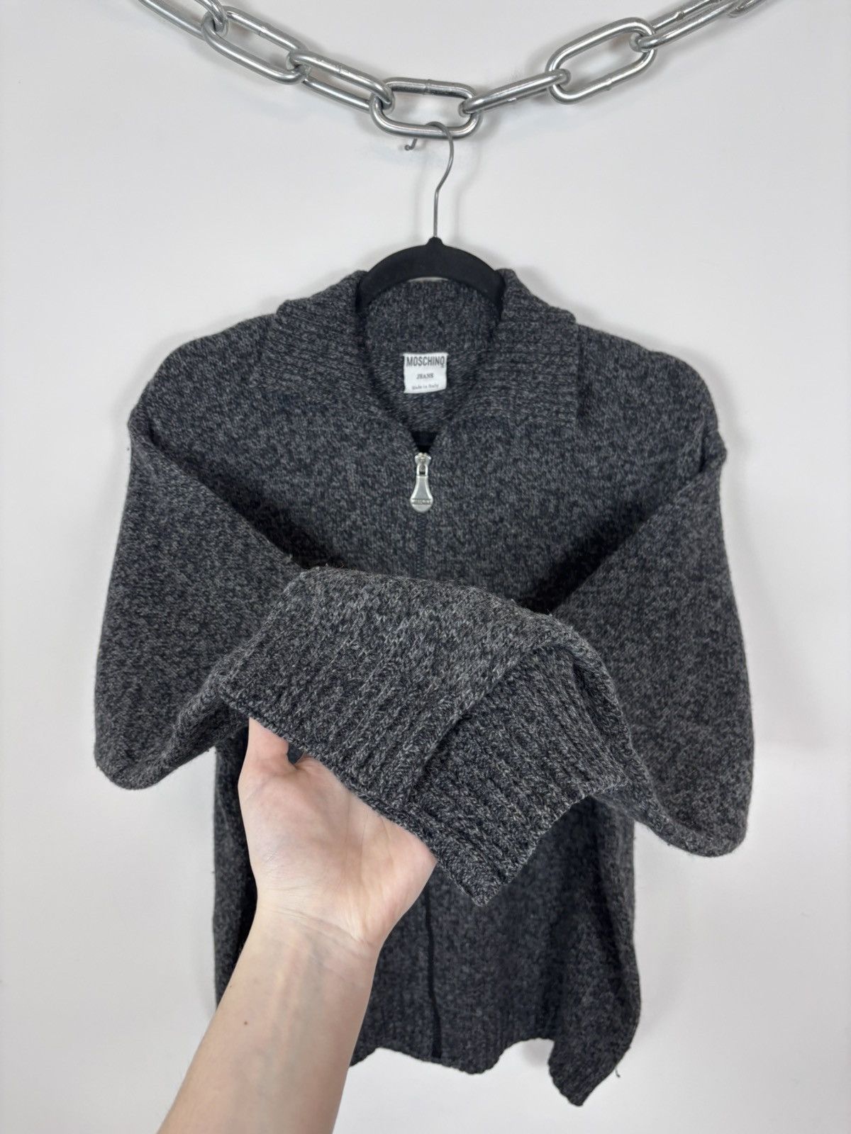 Moschino Vintage 1990s Moschino Women’s Grey Wool Full Zip Sweater Size M / US 6-8 / IT 42-44 - 6 Thumbnail