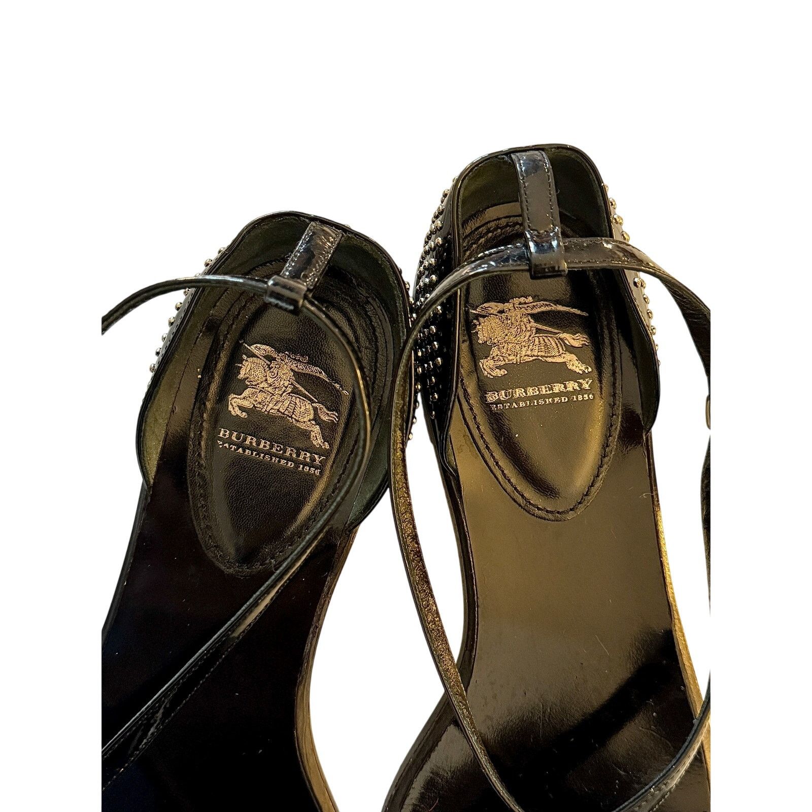 Burberry Burberry Black Patent Leather Strappy Studded Sandals - Size US 8 / IT 38 - 5 Thumbnail