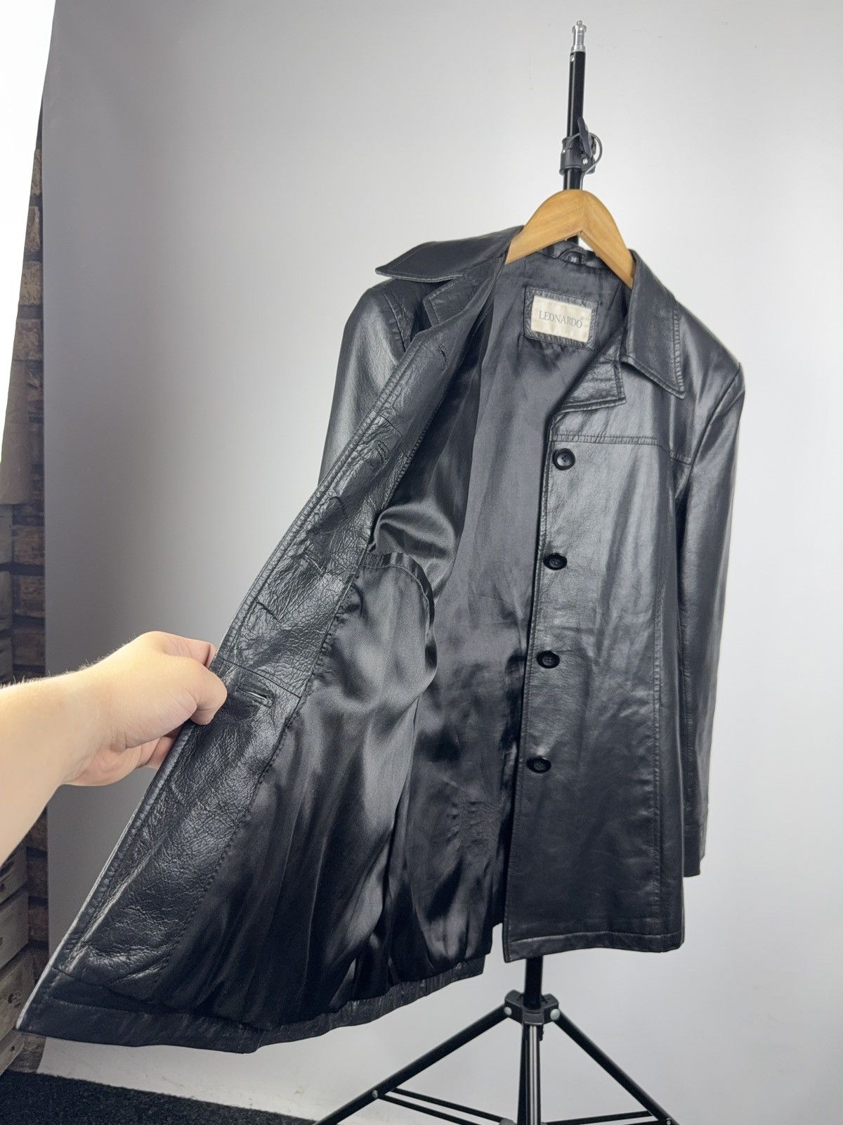 Leather × Vintage Vintage Leather Coat Minimal Black Blazer Jacket Y2K 90s Size M / US 6-8 / IT 42-44 - 7 Thumbnail