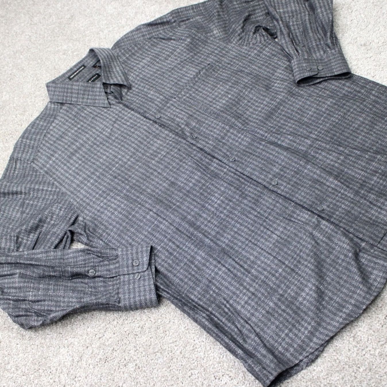Vintage Jhane Barnes Shirt Mens XL Gray Geometric Cotton/Rayon Long Sleeve Button-Down Collar Size US XL / EU 56 / 4 - 6 Thumbnail