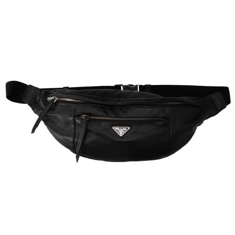 image of Prada Triangle Bumbag Leather Waist Bag Black Body Bag, Women's