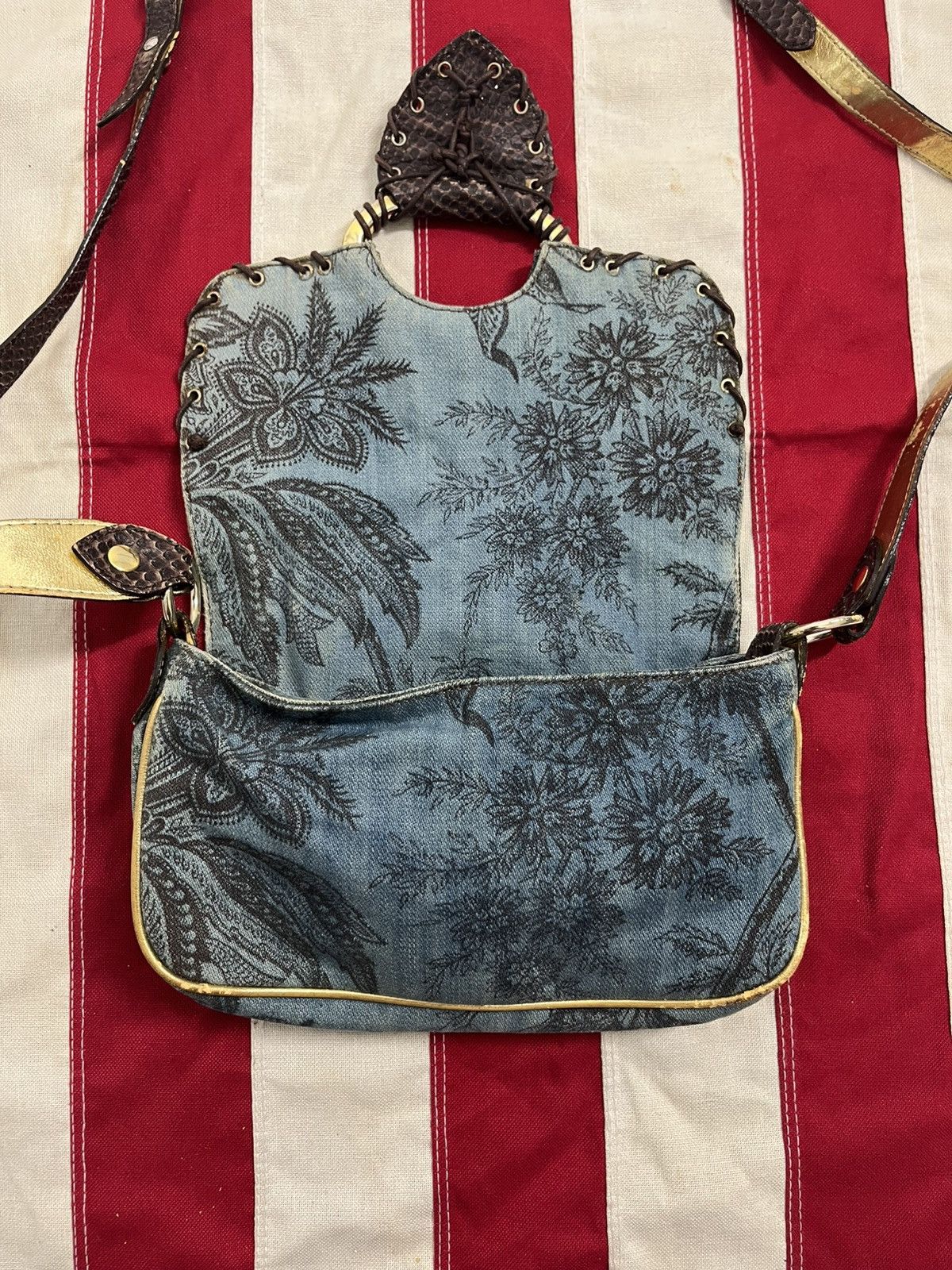 Vintage Roberto Cavalli Freedom Denim Shoulder Bag Y2K