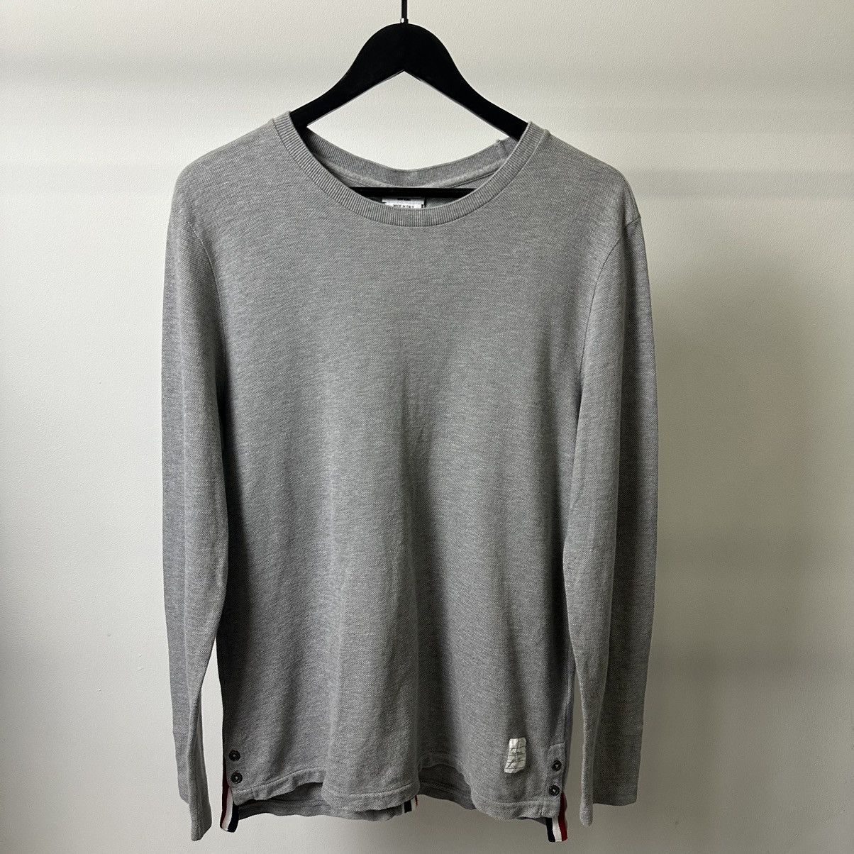 image of Fortino Made In Italy Thom Browne Striped Longsleve in Grey, Men's (Size Large)