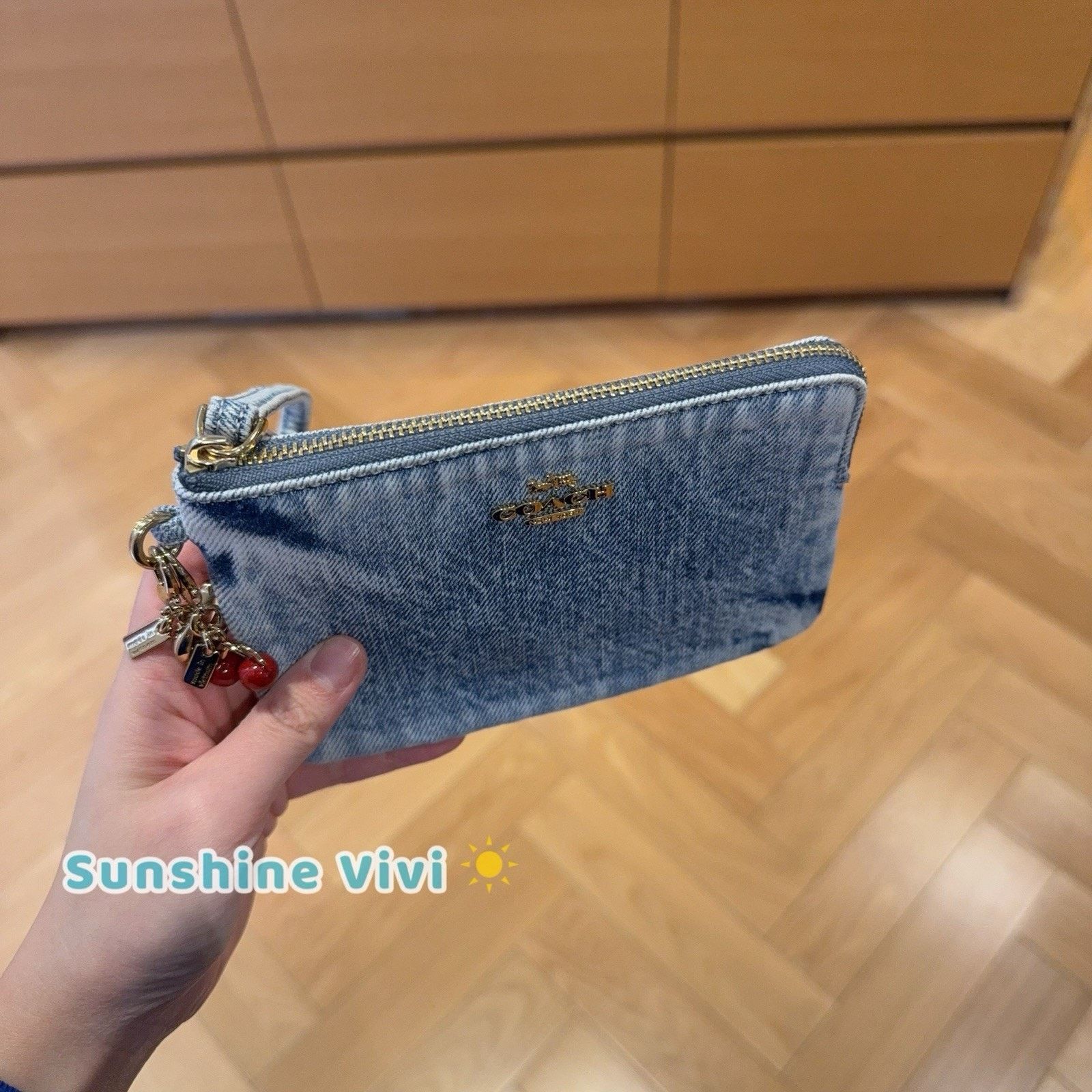 Coach NWT Coach Corner Zip Wristlet Loved Denim With Charms CEF82 Size ONE SIZE - 3 Thumbnail