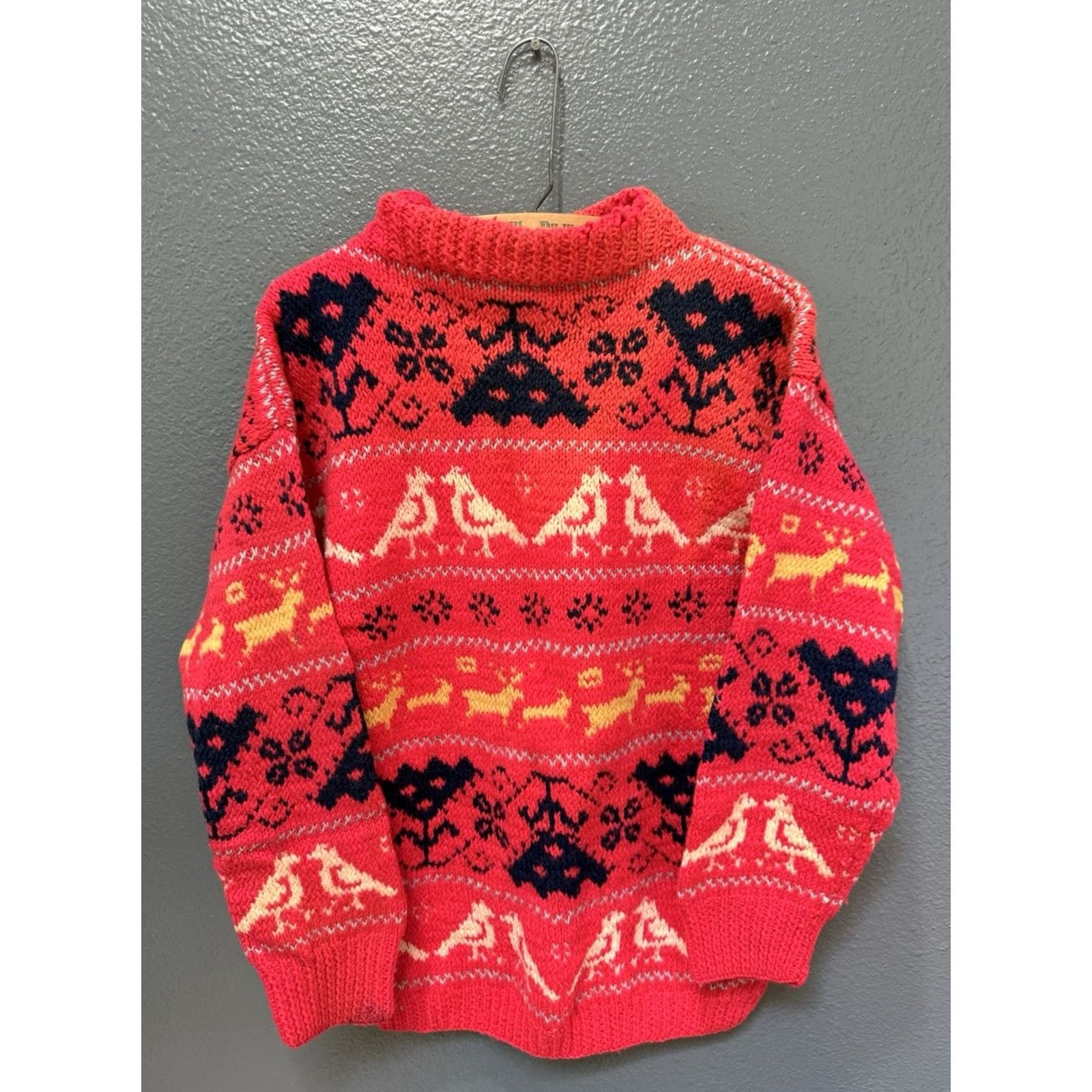 Vintage VINTAGE 60’s Hand Knit Women's Wool Sweater Size L Red Knit Sweater Women Large 60s Graphic Size L / US 10 / IT 46 - 3 Thumbnail