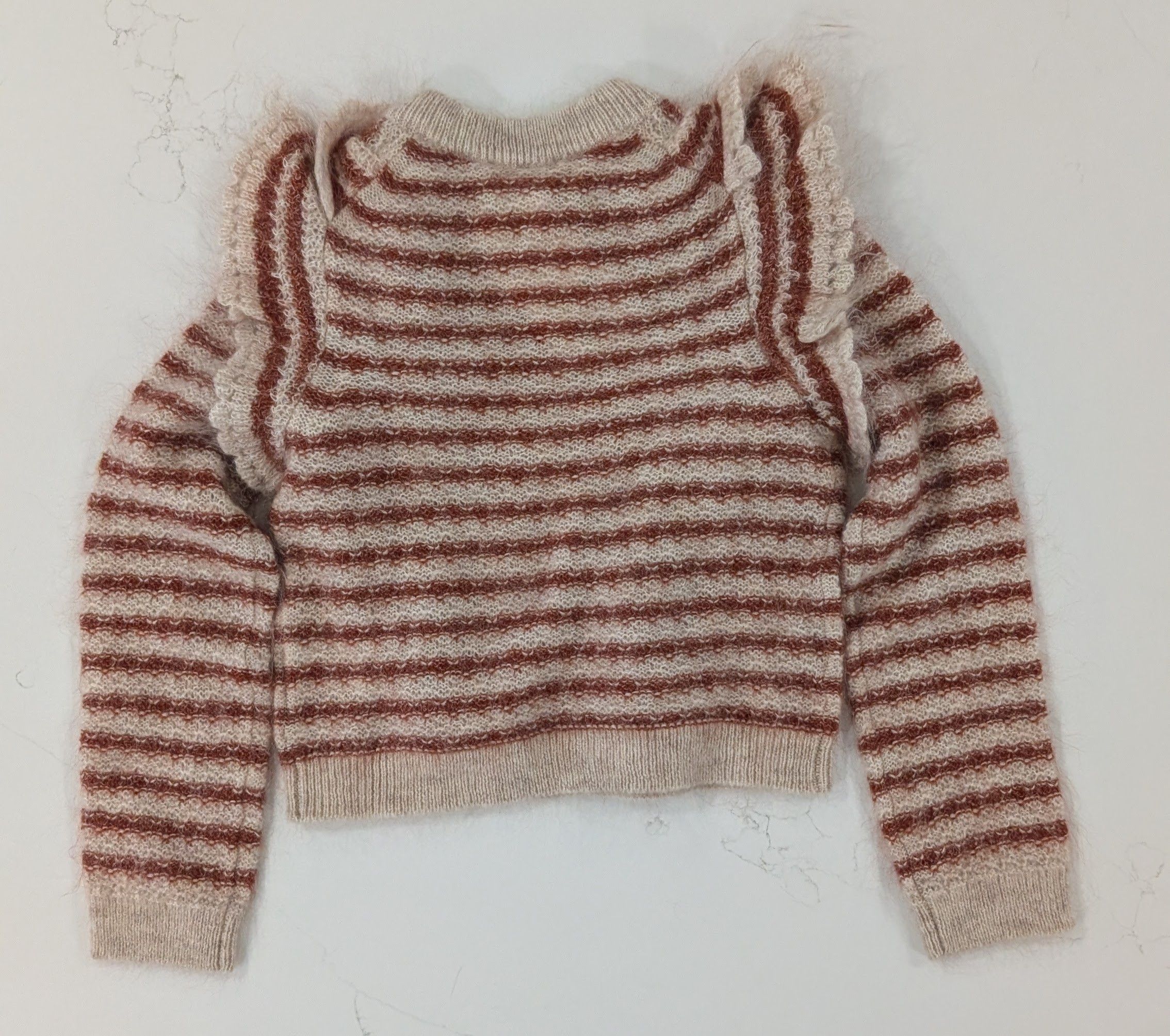 Sezane Sézane Ariane Striped Mohair Knit Sweater XS Cream Rust Size XS / US 0-2 / IT 36-38 - 2 Thumbnail