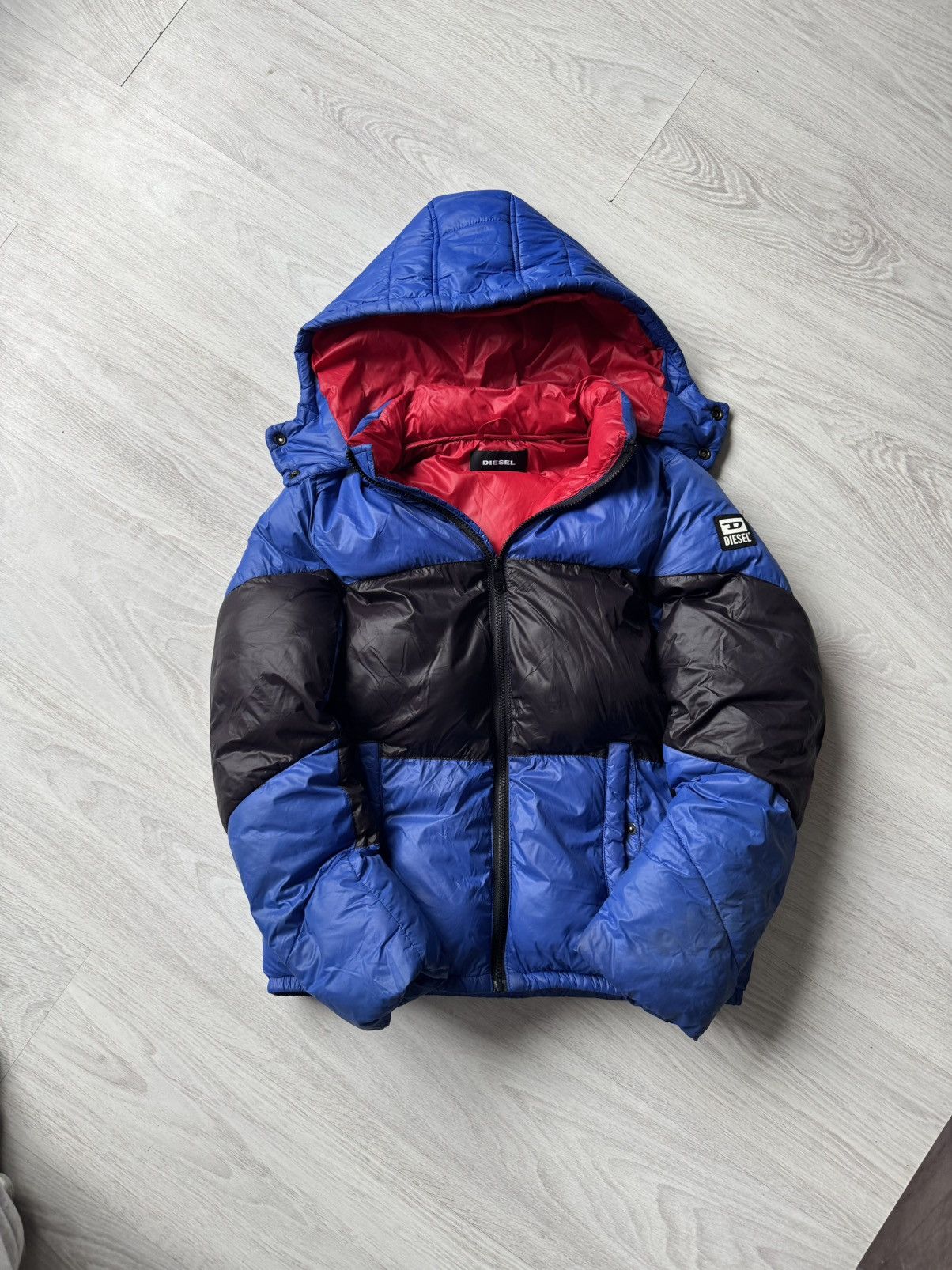Diesel Diesel Colorblock Puffer Jacket Blue Black Red Hooded Size US S / EU 44-46 / 1 - 3 Thumbnail