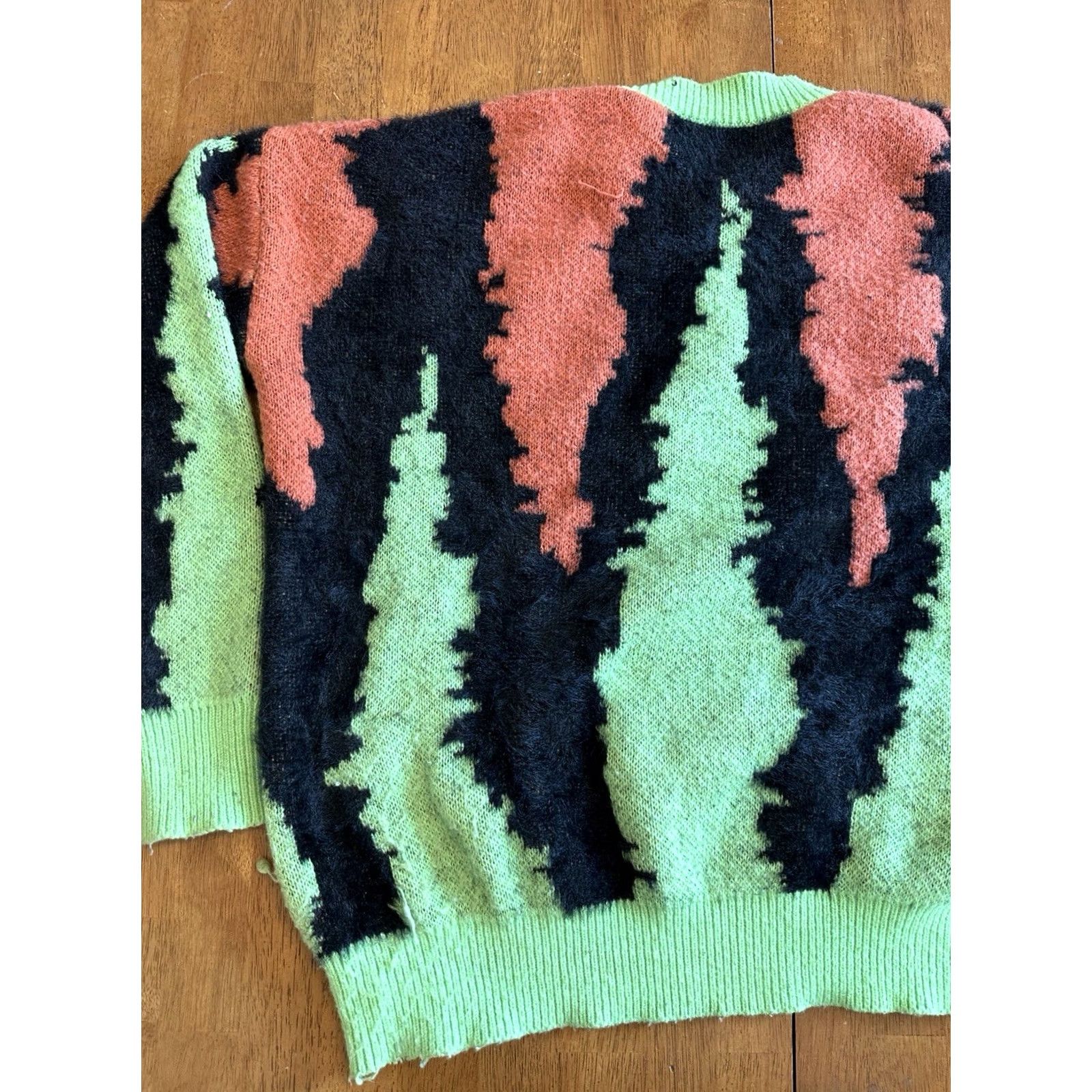 Vintage Aelfric Eden Knit Sweater Large Spooky Cat Case Zephyr Orange Green Unisex Adults Size L / US 10 / IT 46 - 6 Thumbnail