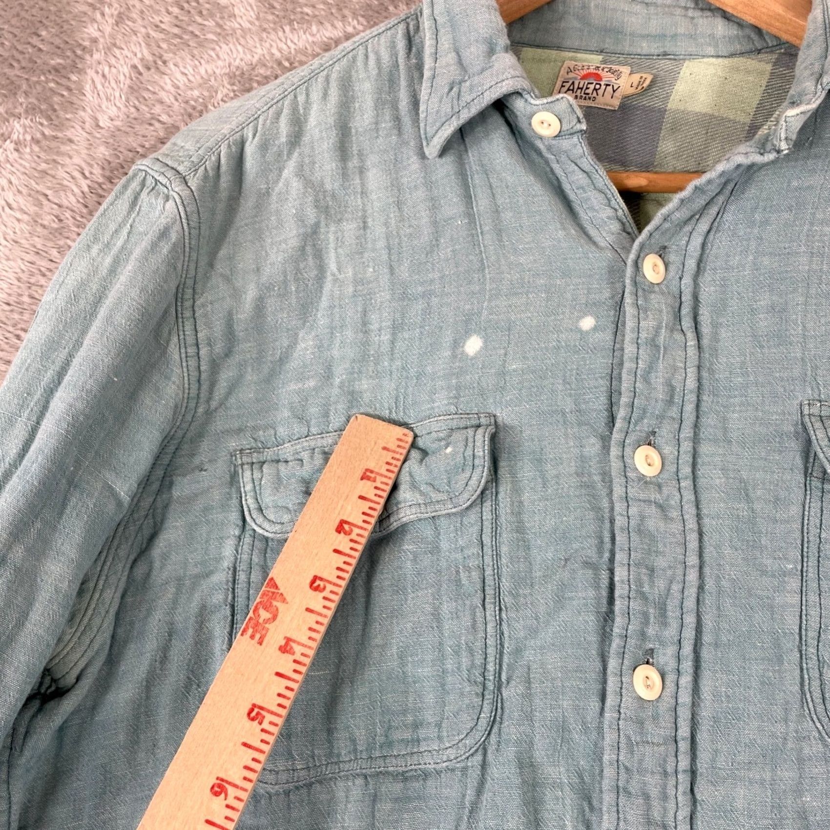 Faherty Faherty Shirt Mens Large Blue Reversible Doublecloth Plaid Organic Button FLAW Size US L / EU 52-54 / 3 - 5 Thumbnail