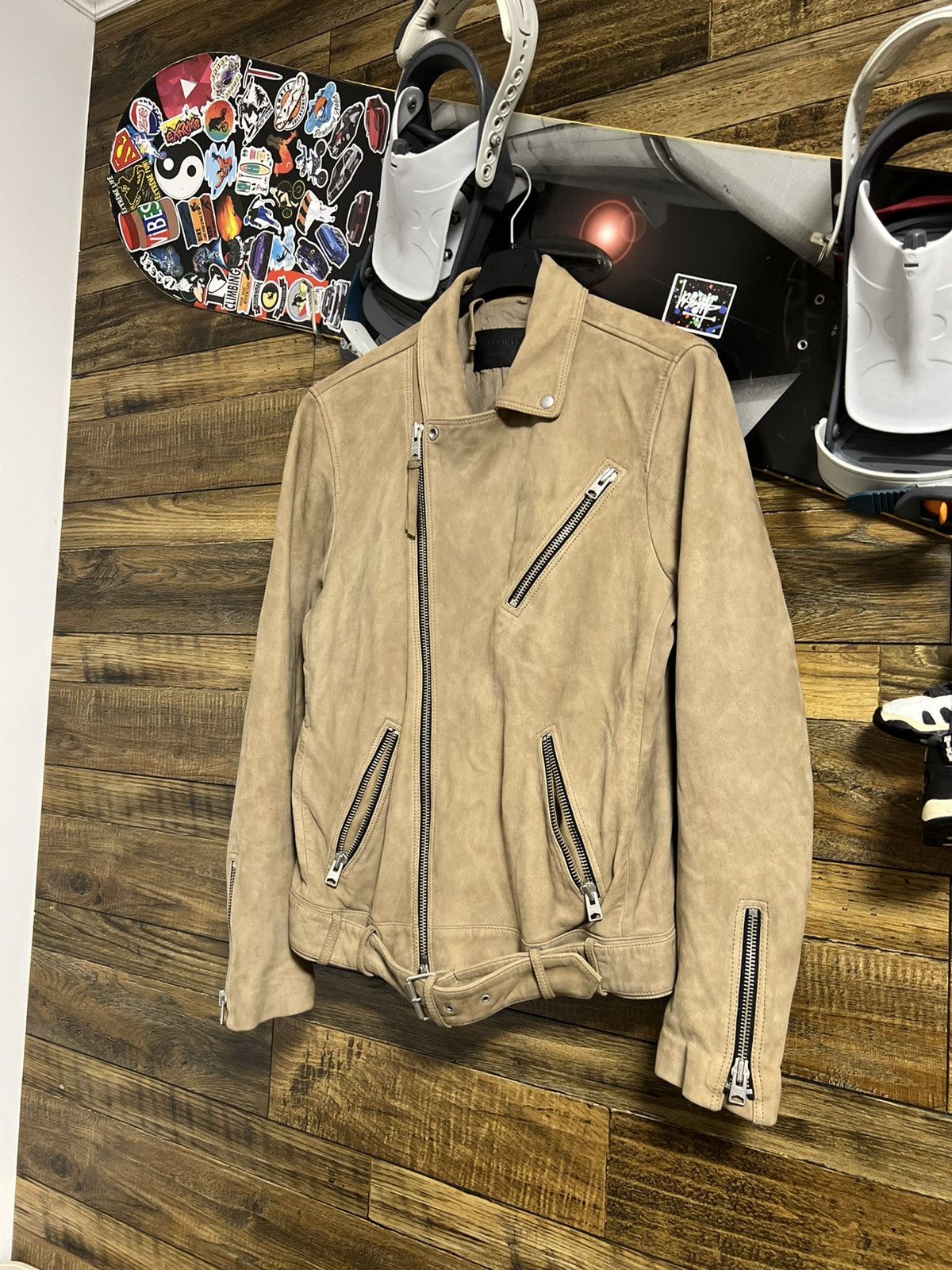 Allsaints AllSaints Holton Biker Suede Leather Jacket Beige Men M Size US M / EU 48-50 / 2 - 2 Thumbnail