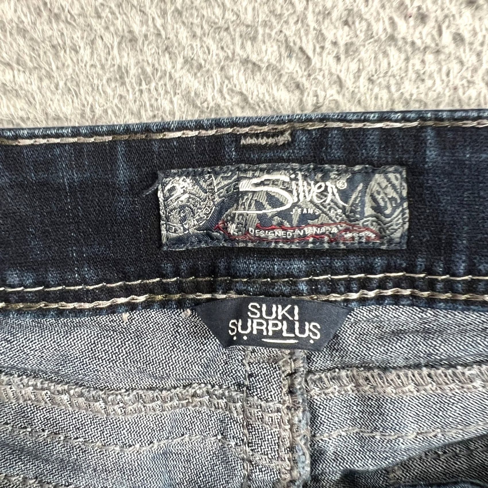 Silver Jeans Co. VINTAGE Silver Jeans Women Bootcut Jeans 33x30 Blue Suki Surplus Distressed Embellished 5-Pocket Womens Size 24" / US 00 / IT 34 - 6 Thumbnail