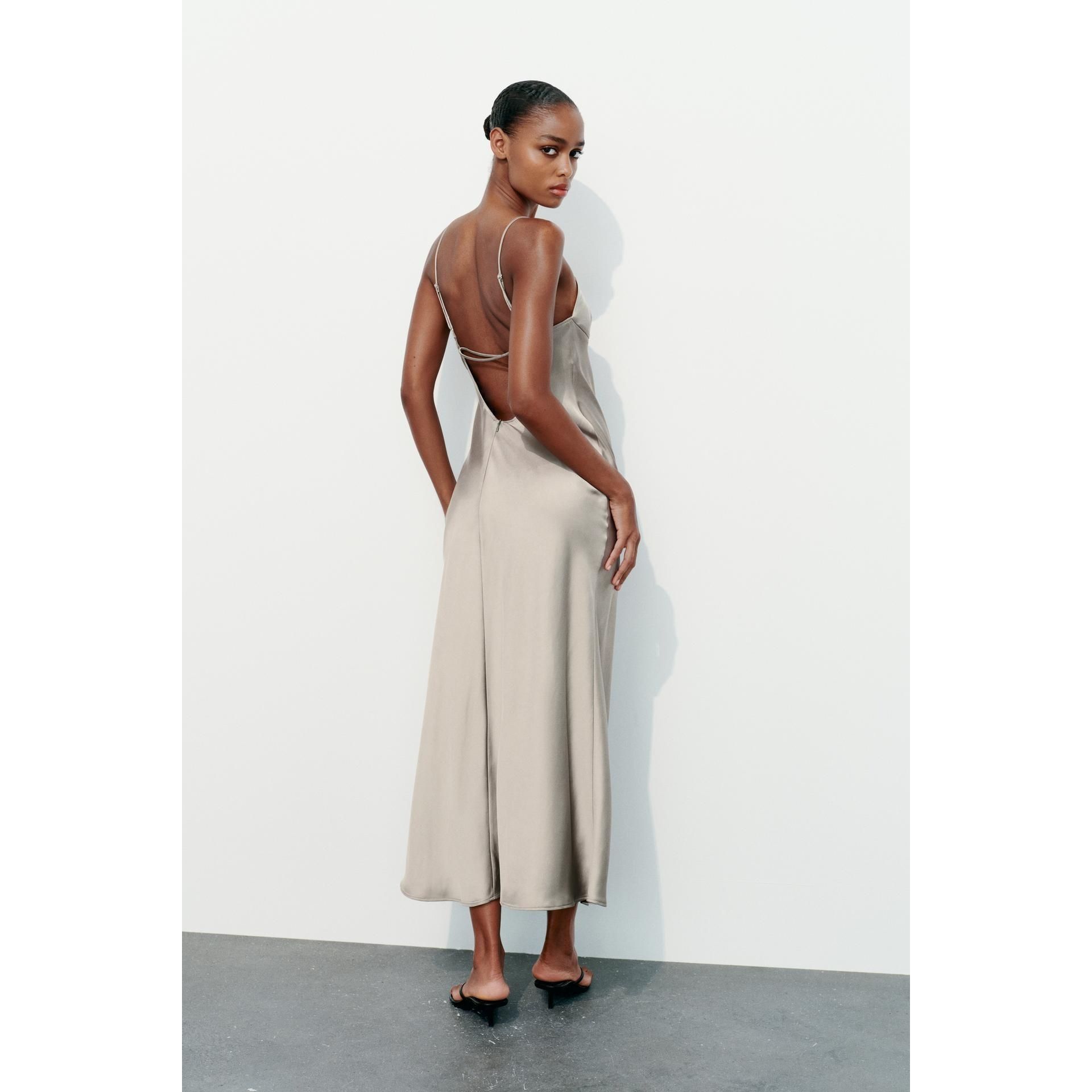 Zara Zara Champagne Midi Slip Dress Size S / US 4 / IT 40 - 4 Thumbnail