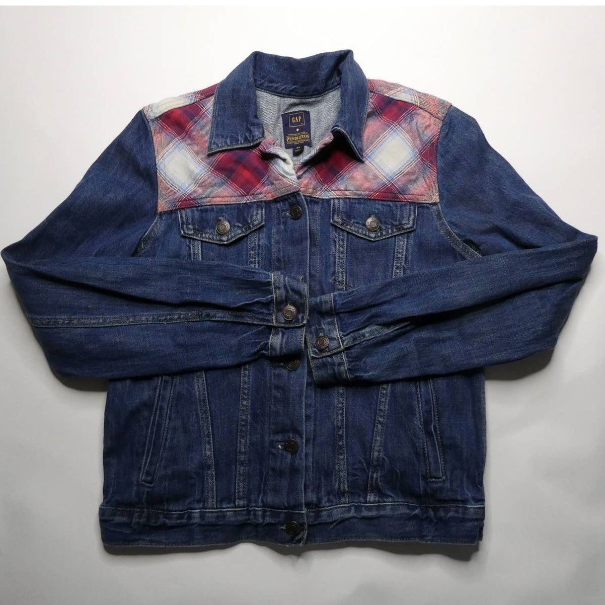 Pendleton GAP x PENDLETON Women's Denim Blue Jean Jacket Red Plaid XS Size XS / US 0-2 / IT 36-38 - 1 Thumbnail
