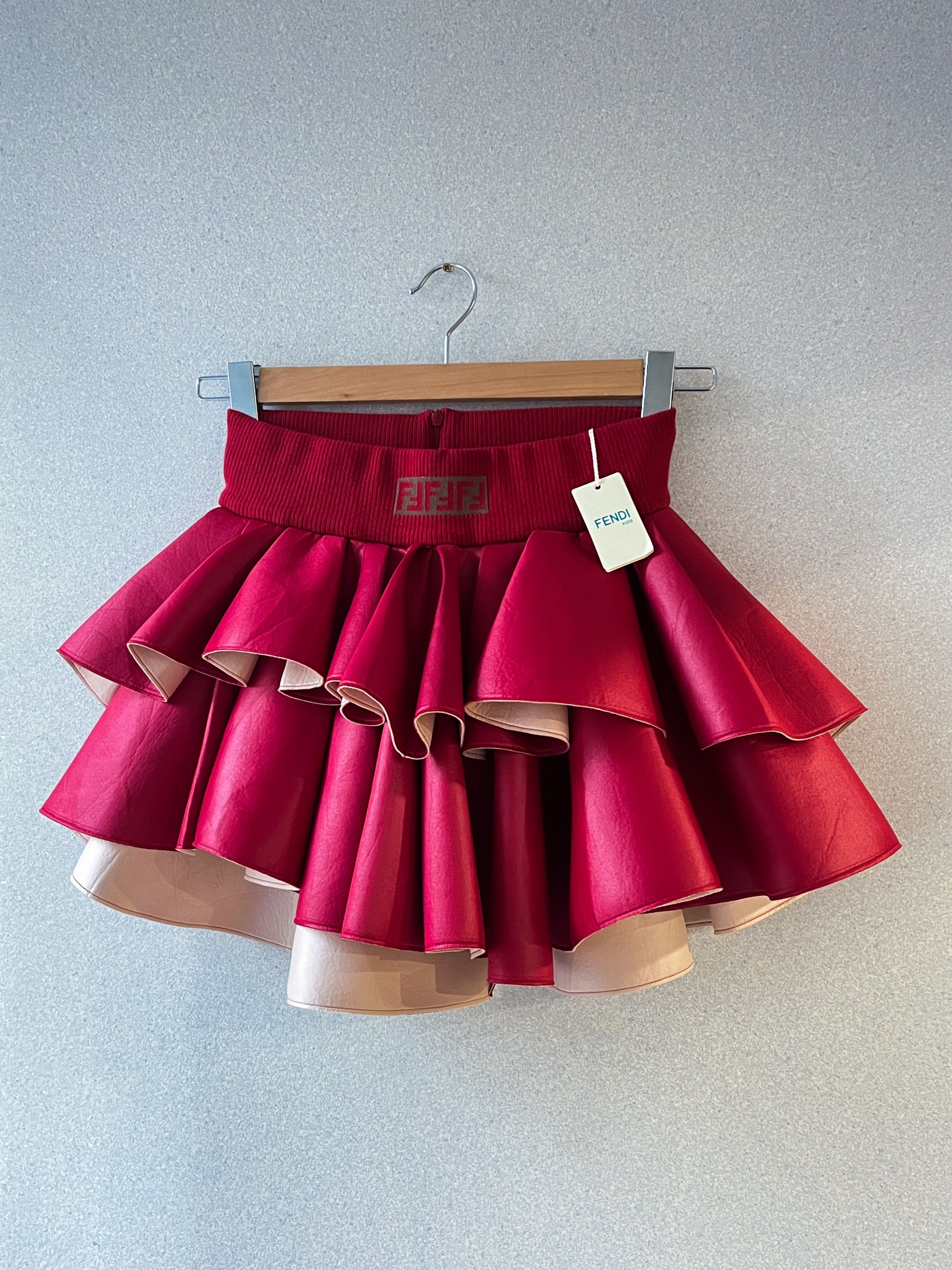 image of Fendi Ss19 Red Neoprene Pleated Mini Skirt, Women's (Size 26)
