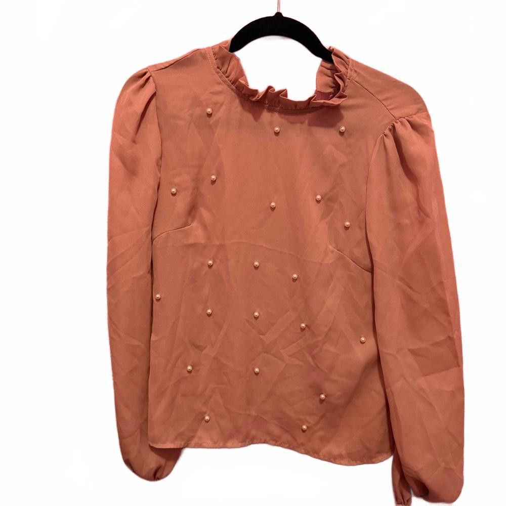 Designer Chic Puff Sleeve Blouse with Pearl Detailing Size S / US 4 / IT 40 - 1 Thumbnail