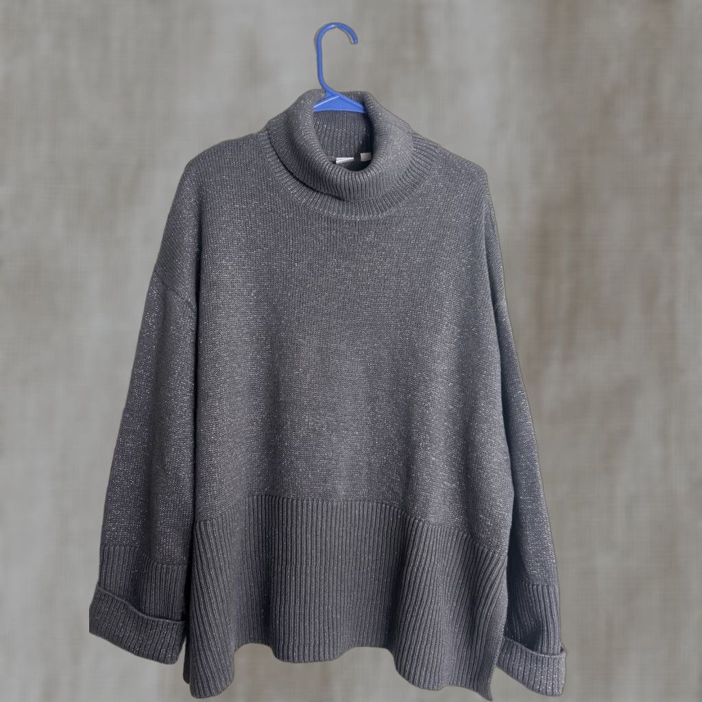 Gap Gap Sweater Womens Large Turtleneck Silver Lurex 24/7 Split Hem Pullover Size L / US 10 / IT 46 - 1 Thumbnail