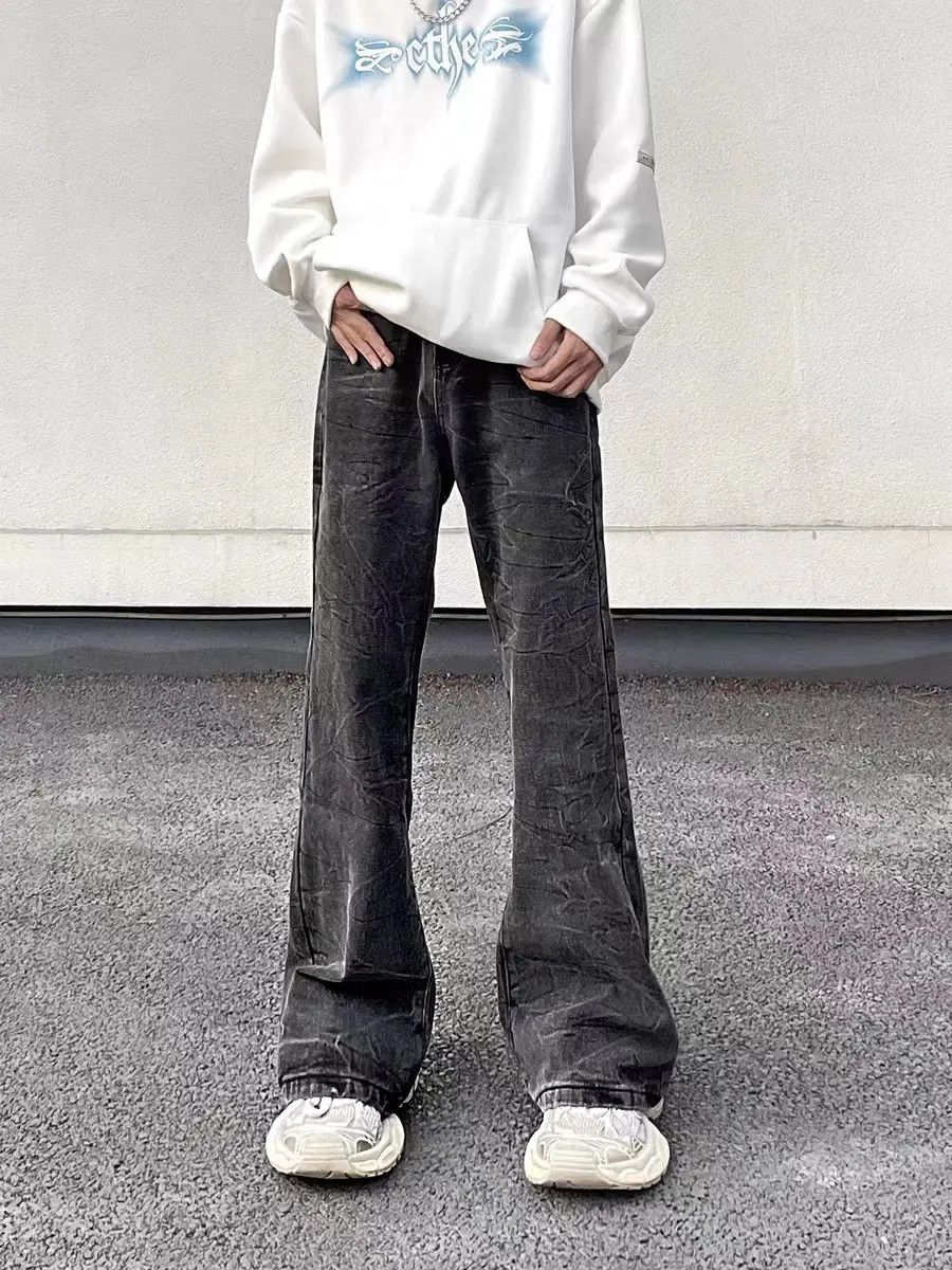 image of Vintage Washed Corrugated Bootcut Jeans in Dark Grey, Men's (Size 32)