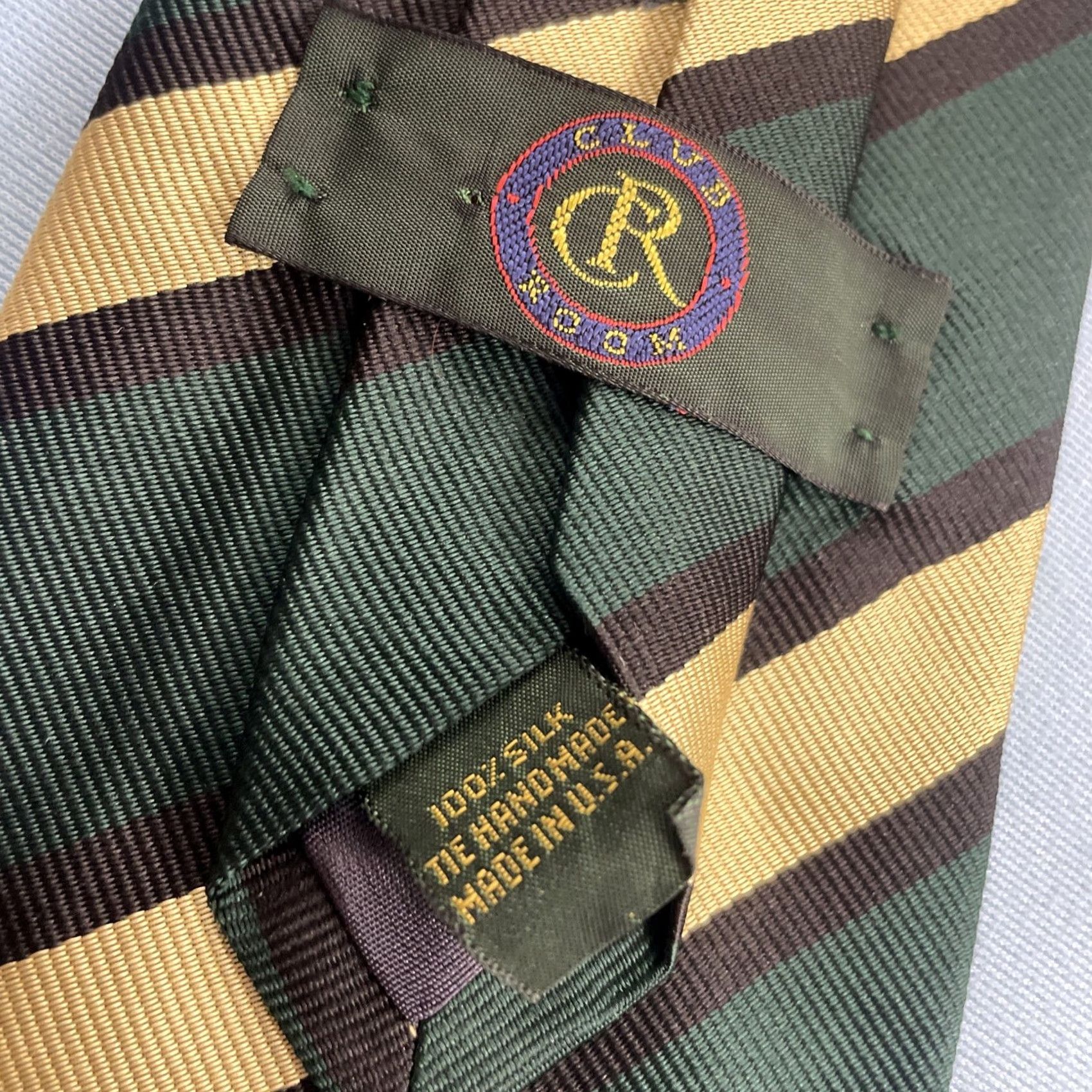 Club Room VINTAGE Club Room Tie Shirt Mens 3.5x57 Green Black Cream Repp Stripe 100% Silk USA Necktie Size ONE SIZE - 5 Thumbnail