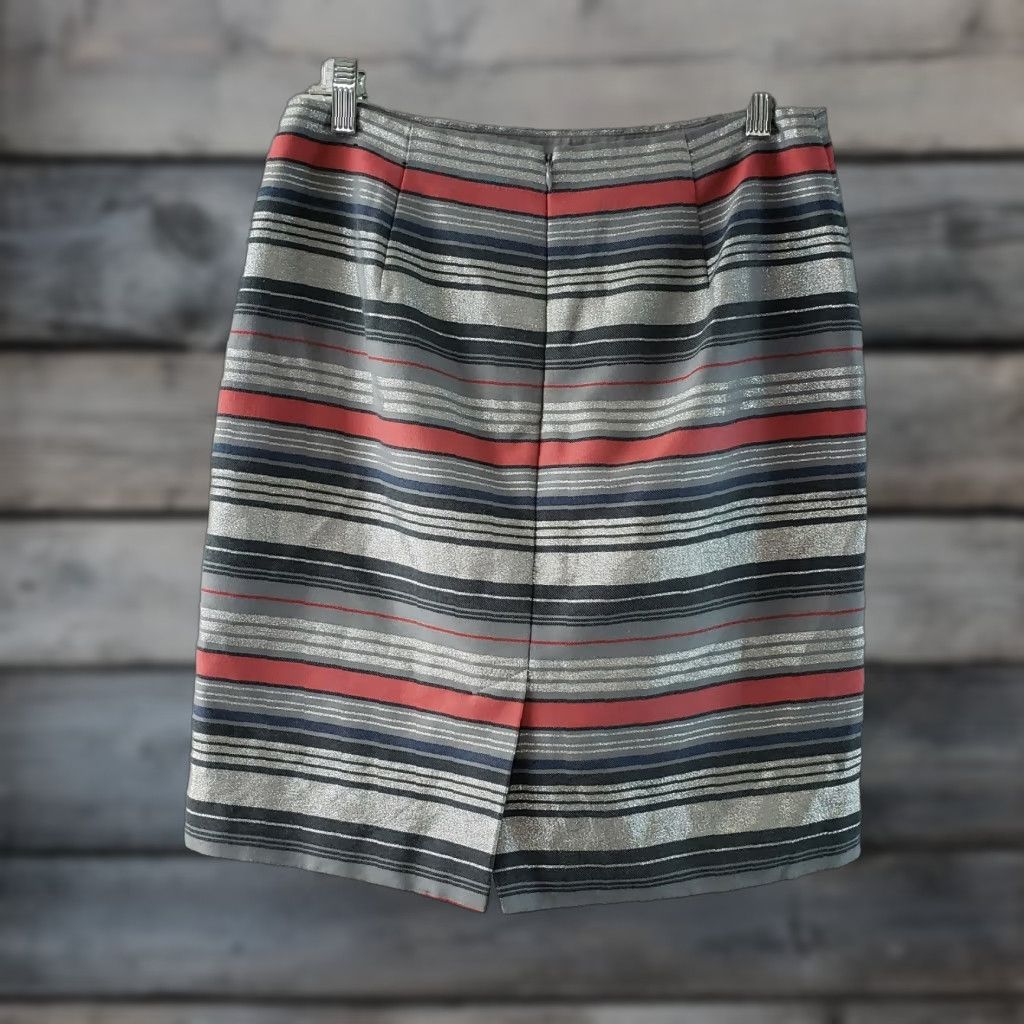 Banana Republic Banana Republic Womens Pencil Skirt Sz 4 Gray Pink Stripe Cotton Blend Size 27" / US 4 / IT 40 - 1 Thumbnail