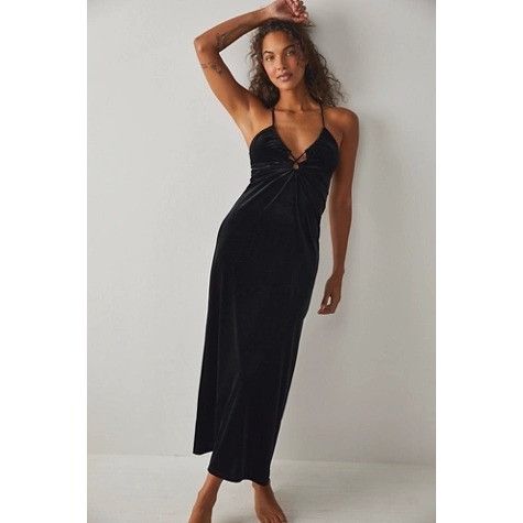 Free People Free People Only Hearts Leila Maxi Slip Velvet Plunging Neck Size S / US 4 / IT 40 - 1 Thumbnail
