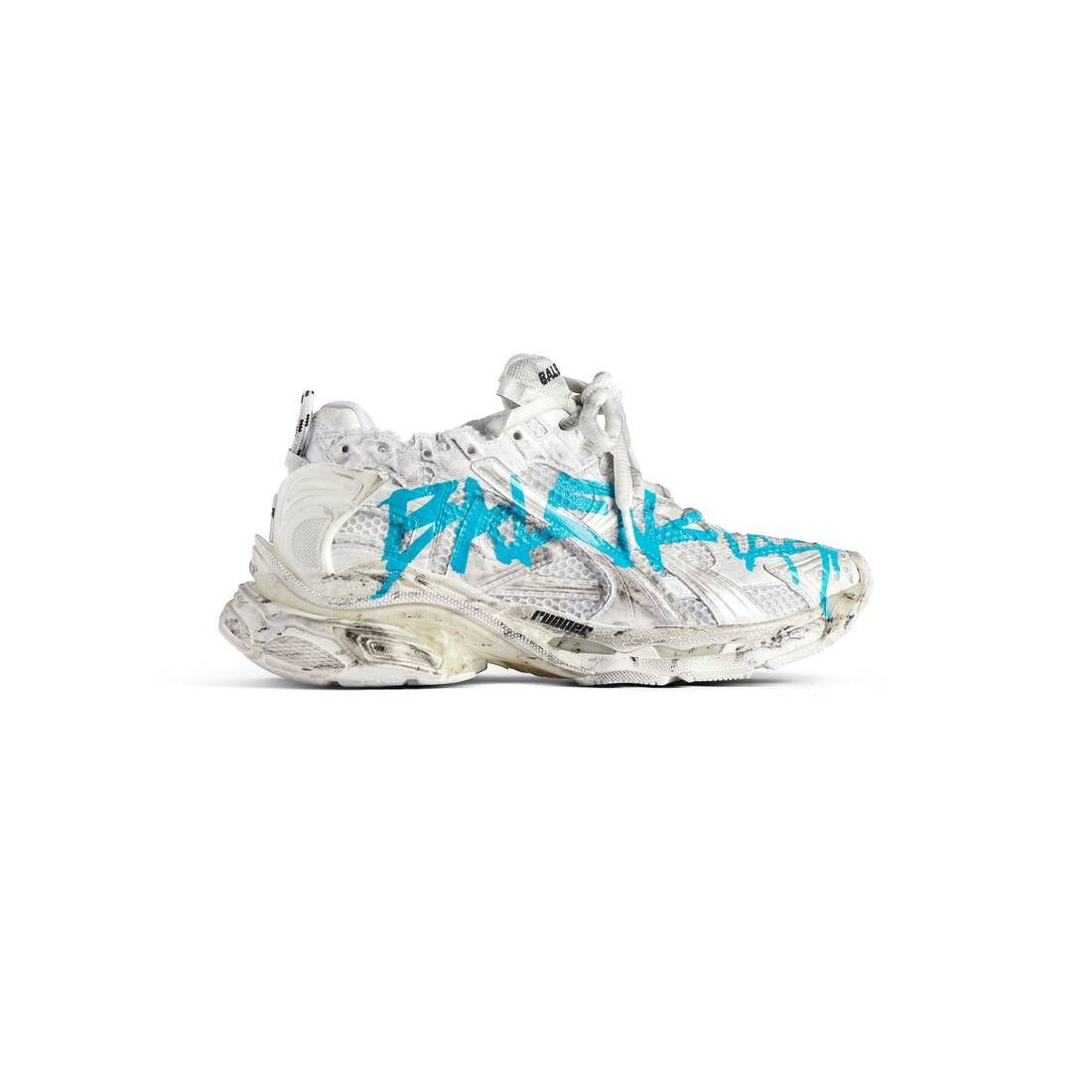 Balenciaga o1w1db10825 Runner Graffiti Sneakers in White/Blue Size US 14 / EU 47 - 1 Thumbnail