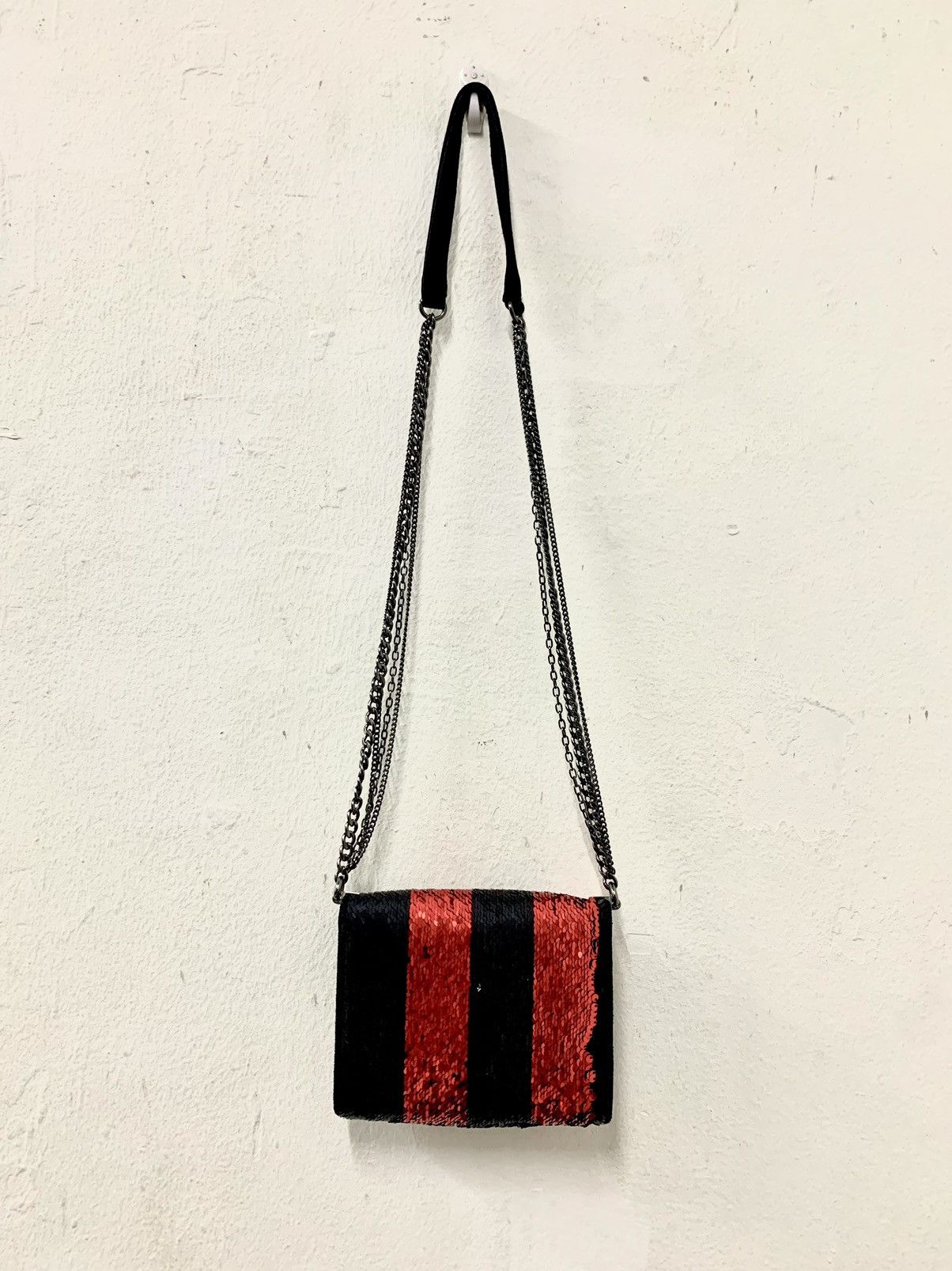 Zara ZARA Leather Striped Reversible Sequin Crossbody Bag Chain Size ONE SIZE - 2 Thumbnail
