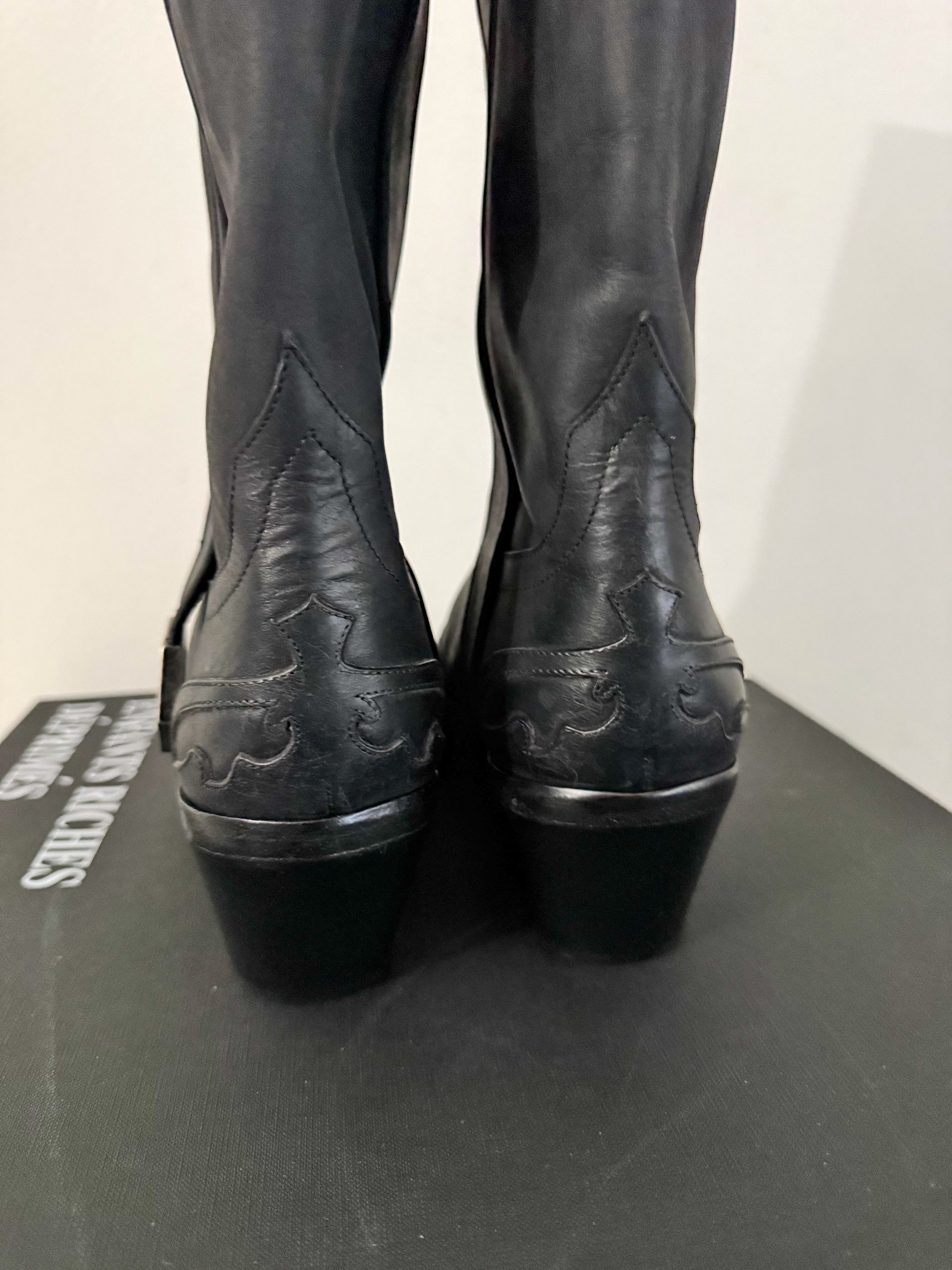 Enfants Riches Deprimes Black Painted Cowboy Tall Boots Size US 7 / EU 40 - 6 Thumbnail