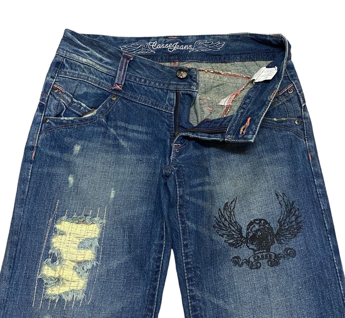 Le Grande Bleu (L.G.B.) Rare Design Vintage Brand Casse Ripped Flared Jeans 2000s Size US 30 / EU 46 - 6 Thumbnail