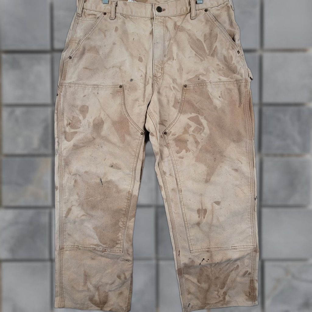 Carhartt VINTAGE Carhartt Pants Men 38x30 Double Knee Workwear Distressed Beige Duck Canvas Grunge 90s Mens Size US 38 / EU 54 - 1 Thumbnail