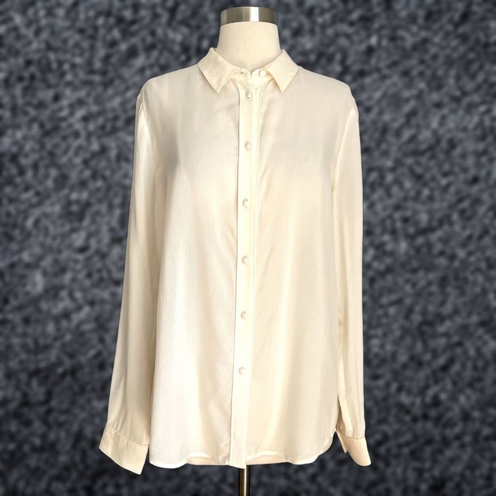 Vintage Baldwin Blouse Shirt Cupro Textured Stripe Button Front M Ivory Womens Size M / US 6-8 / IT 42-44 - 1 Thumbnail