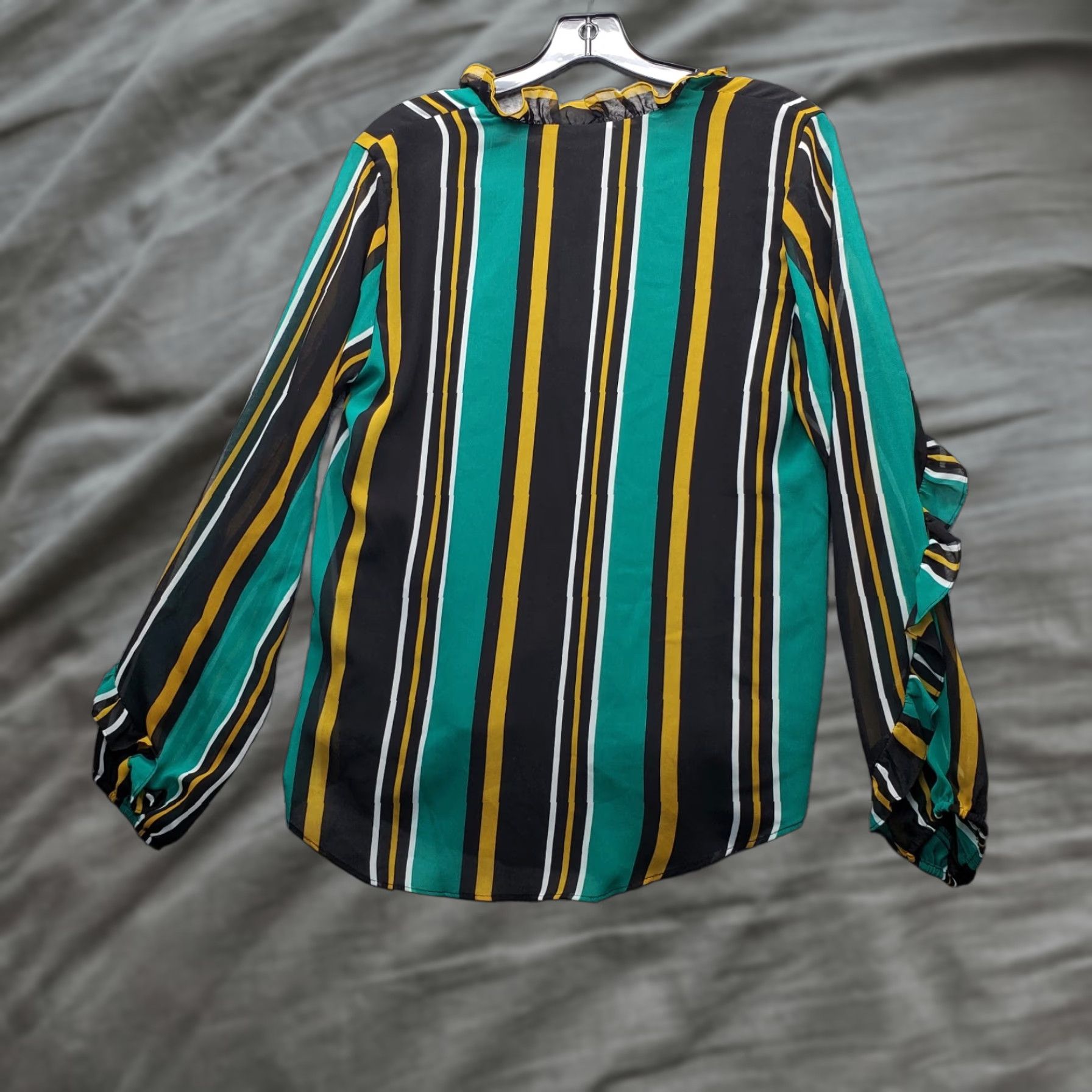 Calvin Klein Calvin Klein Blouse Top Womens Small Multicolor Striped Ruffle Long Sleeve Tie Front Size S / US 4 / IT 40 - 1 Thumbnail