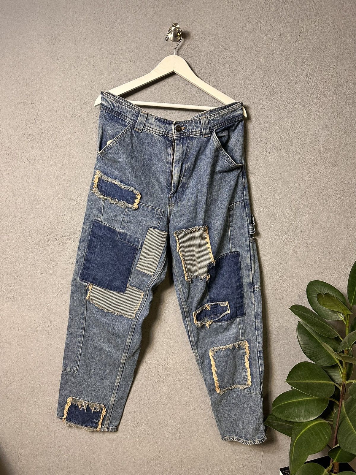 BDG Cargo Baggy Work Dad Jean Blue Patchwork Denim Jeans