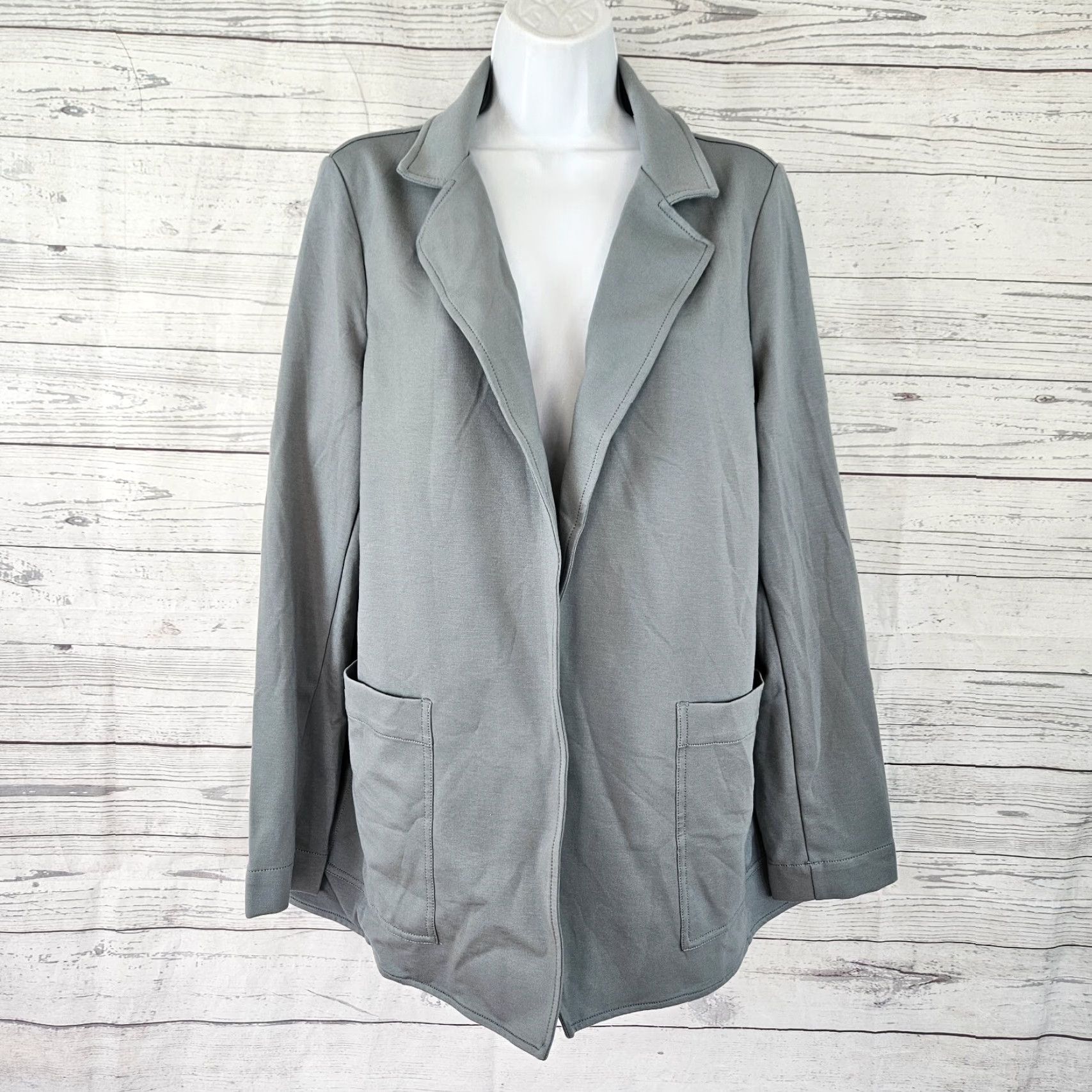 Athleta VINTAGE Athleta Blazer Shirt Womens Eastbound Gray 12 Open Front Knit Ponte-Gray Size 12 Women Blazer Size XL / US 12-14 / IT 48-50 - 2 Thumbnail