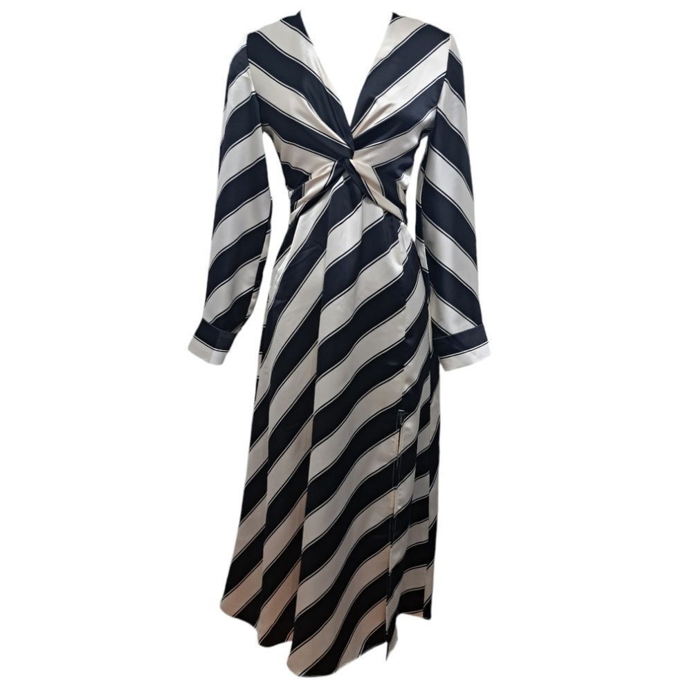 H&M H&M Twist Detail V-Neck Satin Dress Size XS Cream/ Black Size XS / US 0-2 / IT 36-38 - 5 Thumbnail