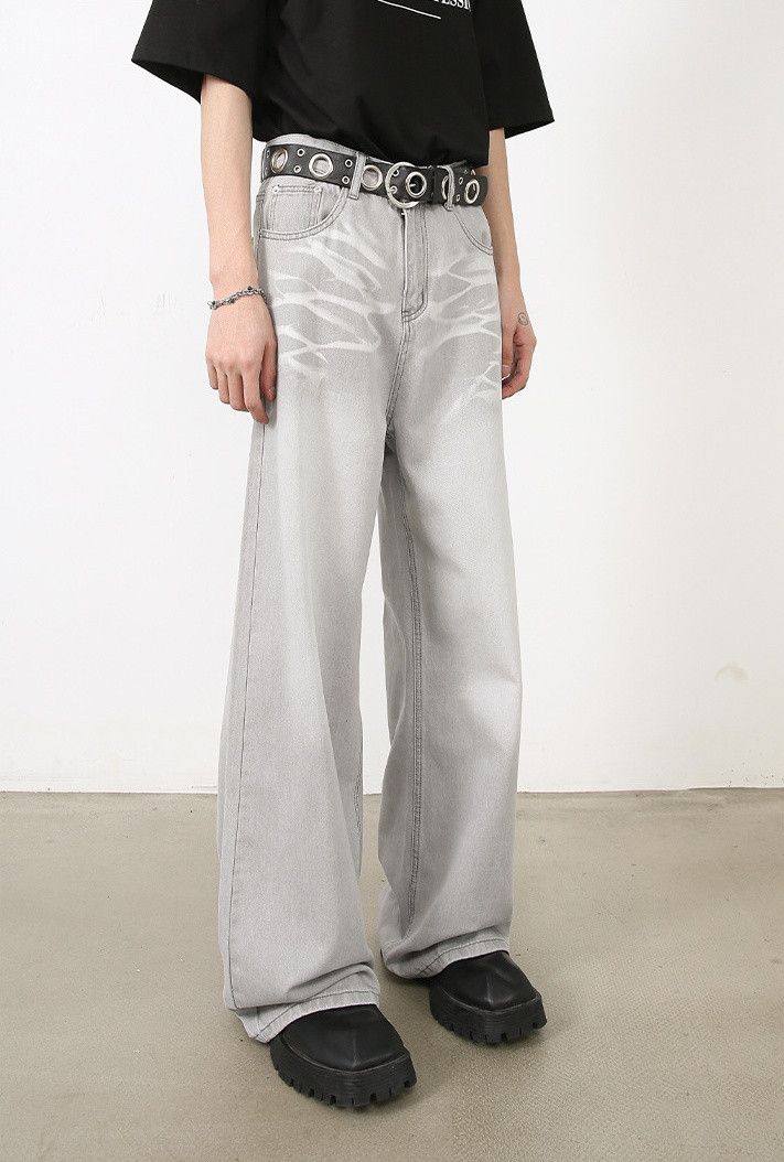 Designer Gray washed loose straight jeans for men Size US 32 / EU 48 - 3 Thumbnail