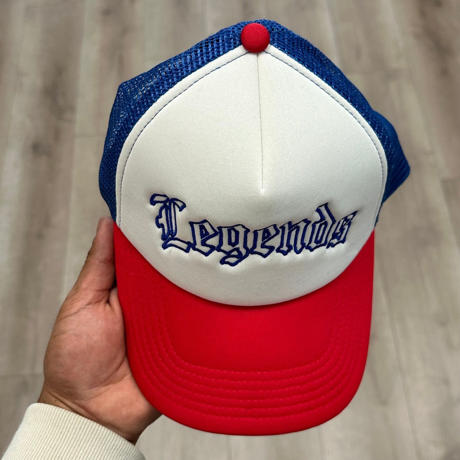 Stussy Legends Old English Red White Blue Trucker Hat Cap Size ONE SIZE - 3 Thumbnail