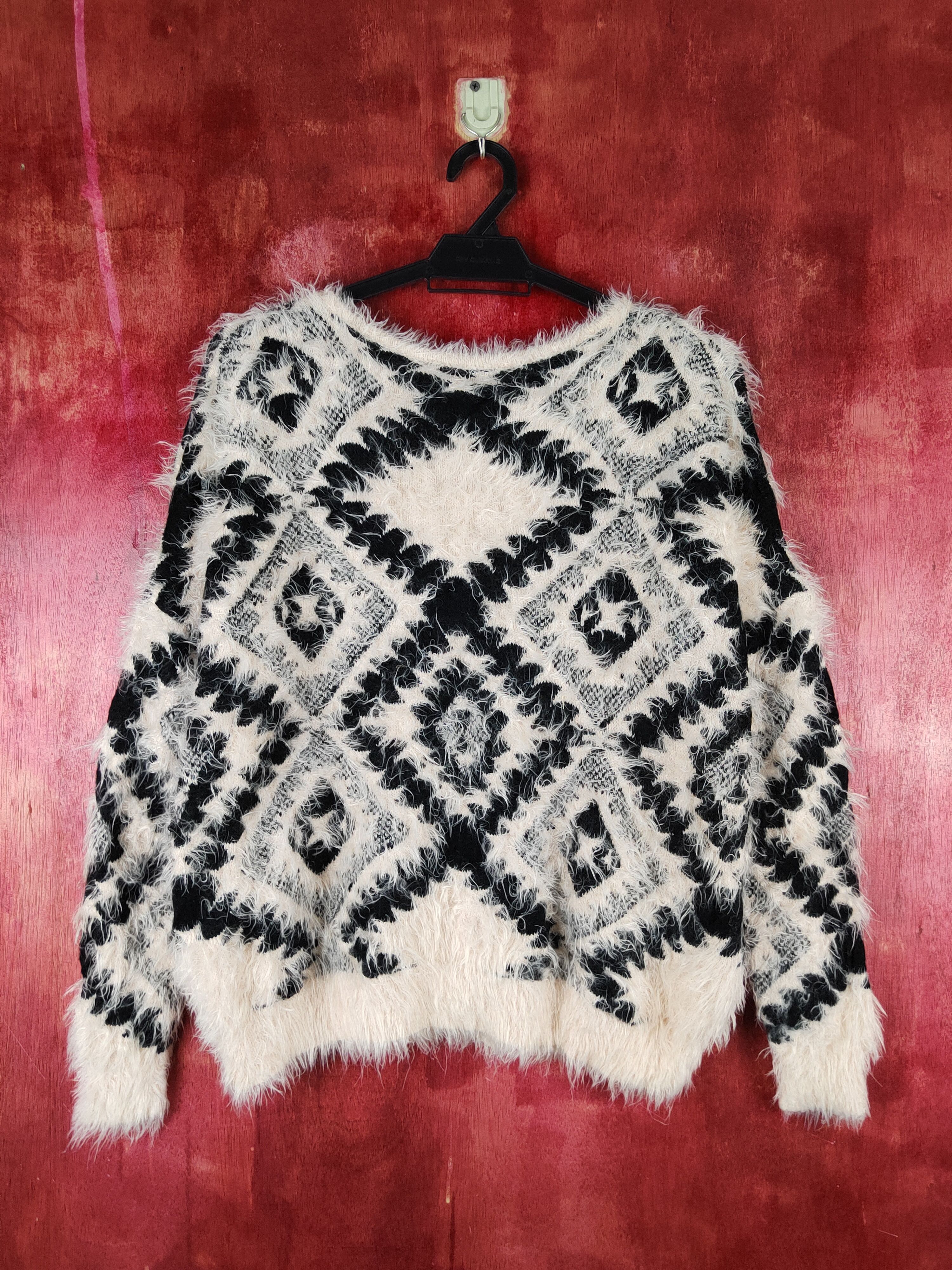Homespun Knitwear Girty Black Beige Shag Shaggy Fur Mohair Knitwear #S2158 Size M / US 6-8 / IT 42-44 - 7 Thumbnail