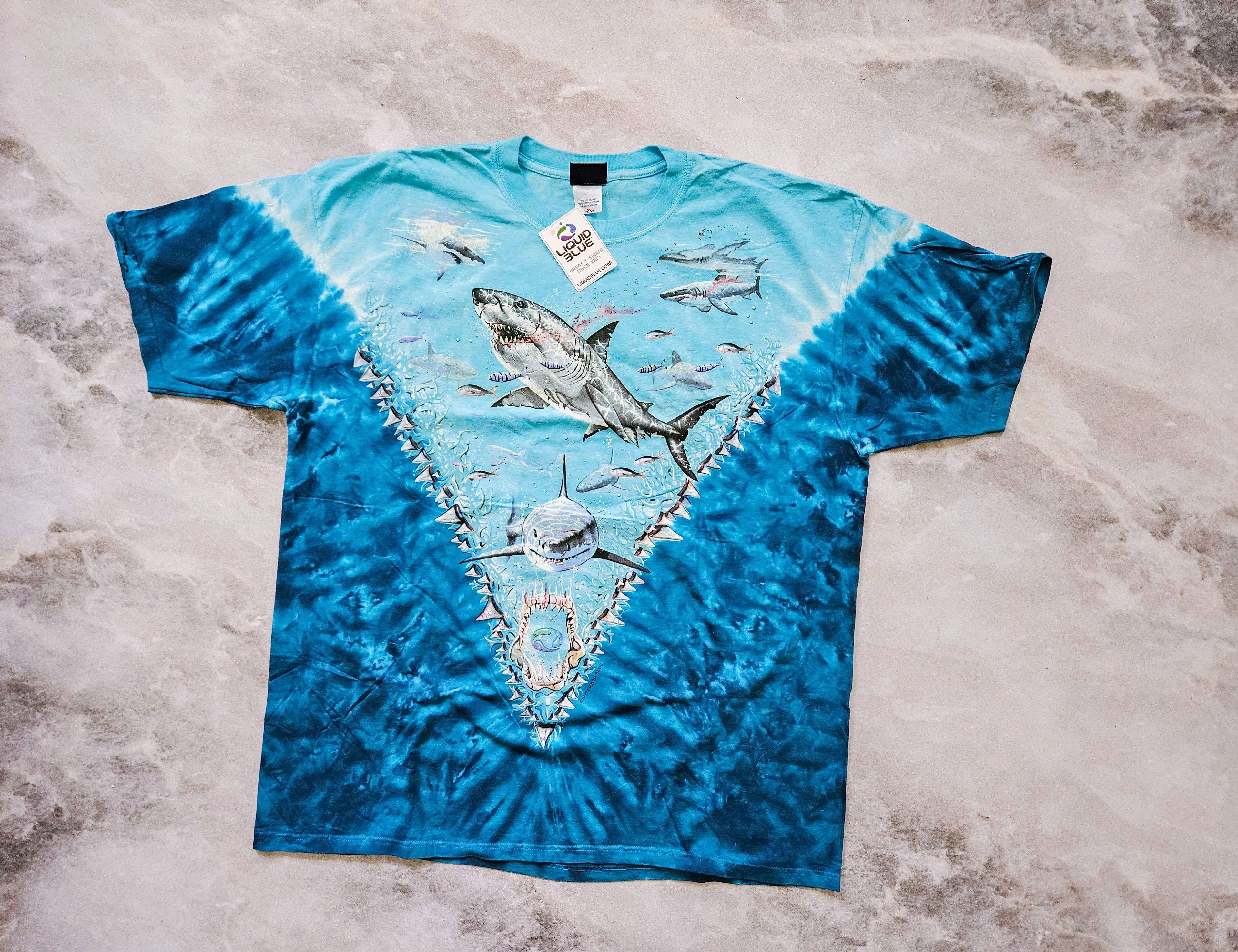 image of Liquid Blue Sharks Deadstock NWT T-Shirt 2X in Tie Dye, Men's (Size 2XL)