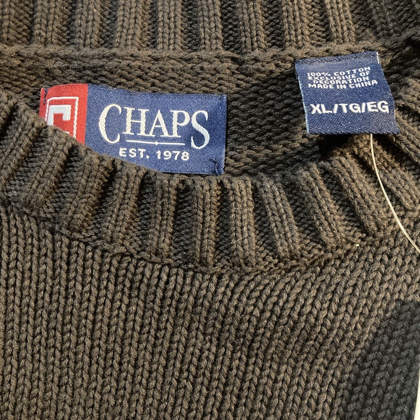 Chaps Y2K Academia Chaps 100% Cotton Men Knit Sweater XL Brown NWT Size US XL / EU 56 / 4 - 4 Thumbnail