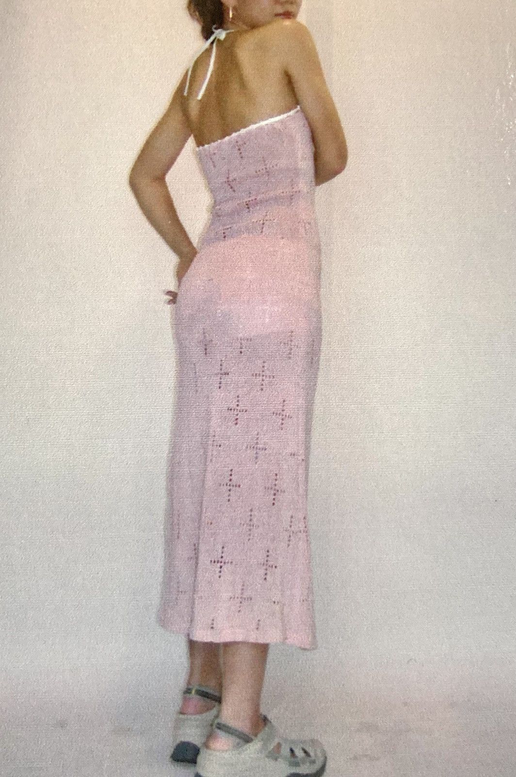 Japanese Brand Fairy Grunge Japanese Archive Pink Open Knit Lace-Up Dress Size S / US 4 / IT 40 - 19 Thumbnail