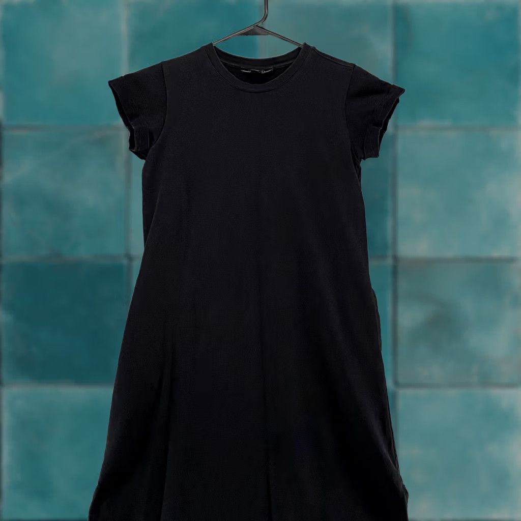 Allsaints VINTAGE AllSaints Shirt Dress Womens 00 Black Cotton Midi Short Sleeve Minimalist Size XXS / US 00 / IT 34 - 1 Thumbnail