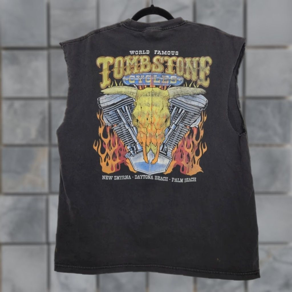 Hanes VINTAGE Tombstone Cycles Biker Harley Davidson Chopped Sleeveless Thrash Grunge Shirt XL Black Unisex Adults Boys Girls Mens Womens Hanes Size US XL / EU 56 / 4 - 1 Thumbnail