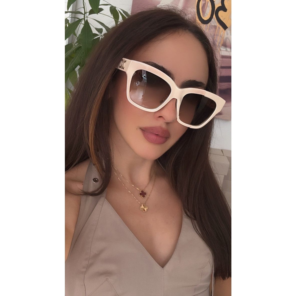 Celine NEW Celine CL40253F Triomphe Cat Eye Ivory White Sunglasses Size ONE SIZE - 3 Thumbnail