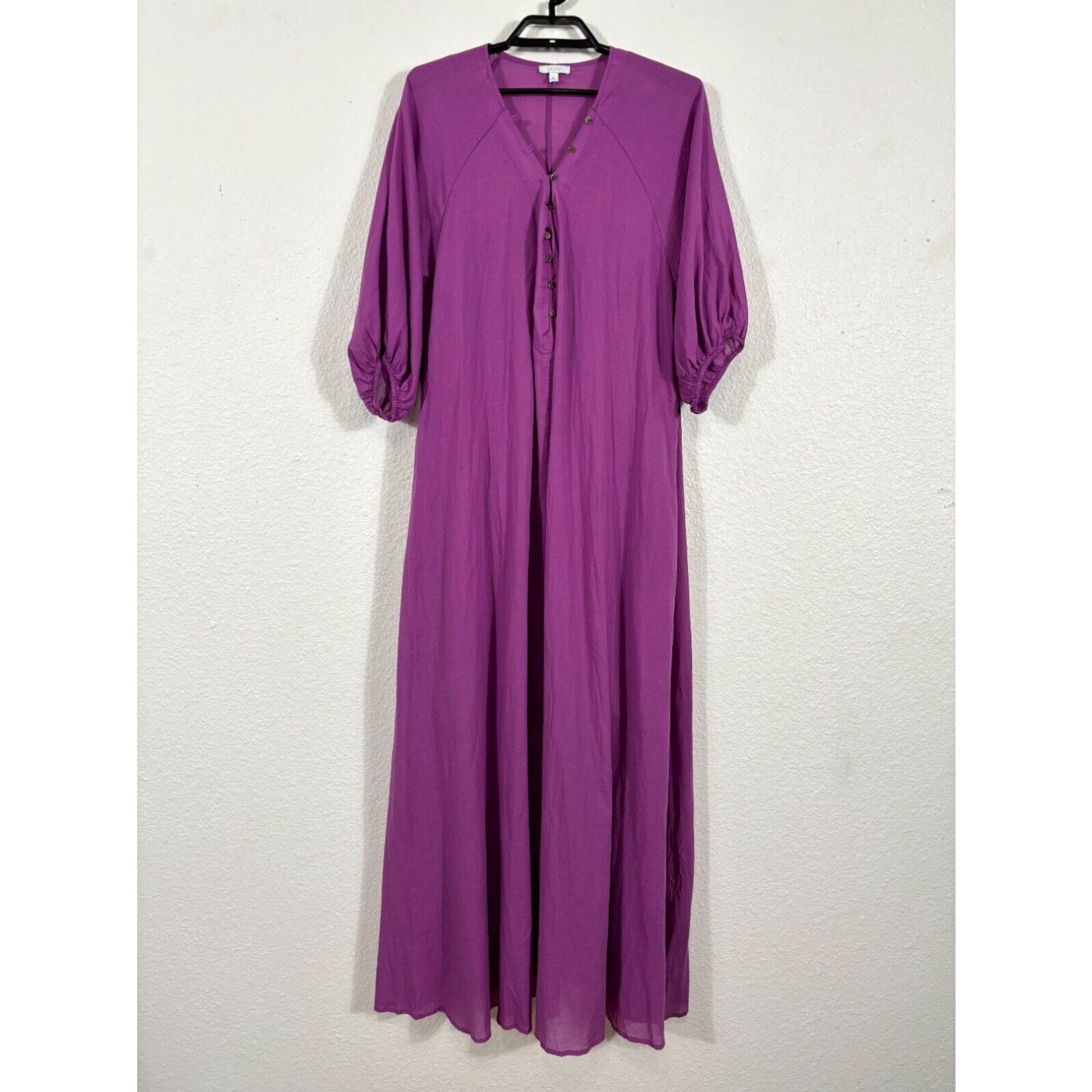 image of Calme By Johnny Was Dress Womens XL Fuchsia Purple V Neck Buttoned Raglan Gauze in White