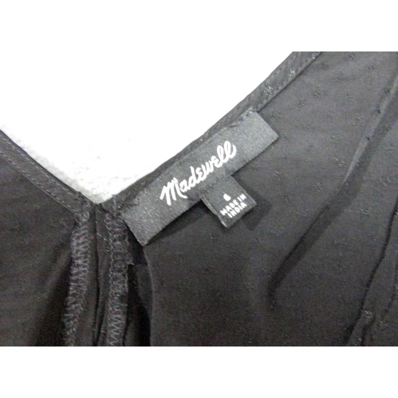 Madewell Madewell Top Womens 6 Black Jacquard Romantic Rouched V-Neck Blouse Shirt Short Sleeve Puff Sleeve Zipper Easy Care Regular Women Casual Spring Summer Size M / US 6-8 / IT 42-44 - 6 Thumbnail