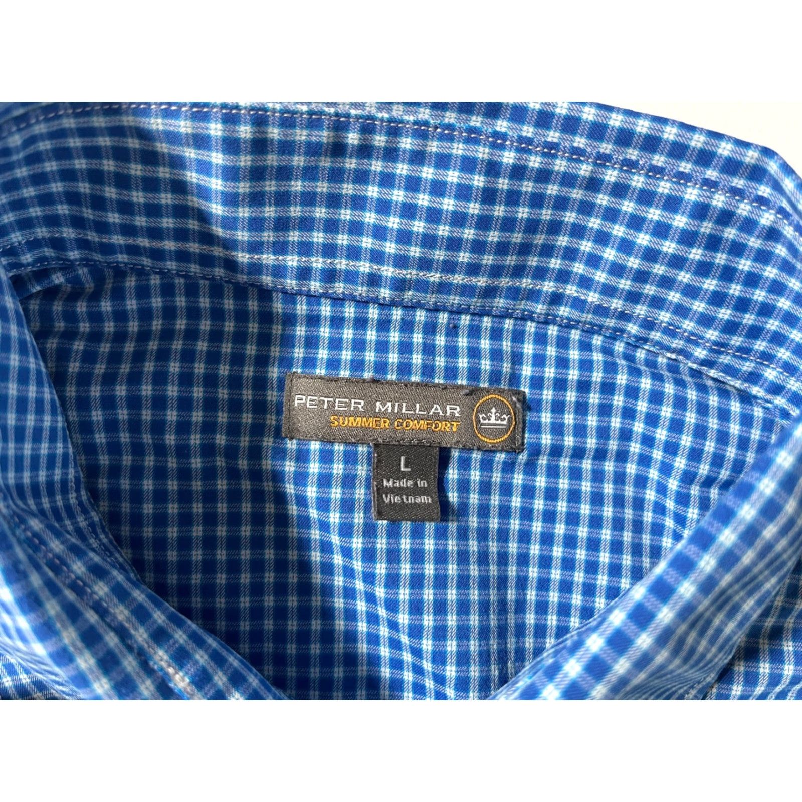 Peter Millar Peter Millar Summer Comfort Button-Up Shirt Men Long Sleeve Blue L Check/Nylon Blend Regular Size US L / EU 52-54 / 3 - 7 Thumbnail