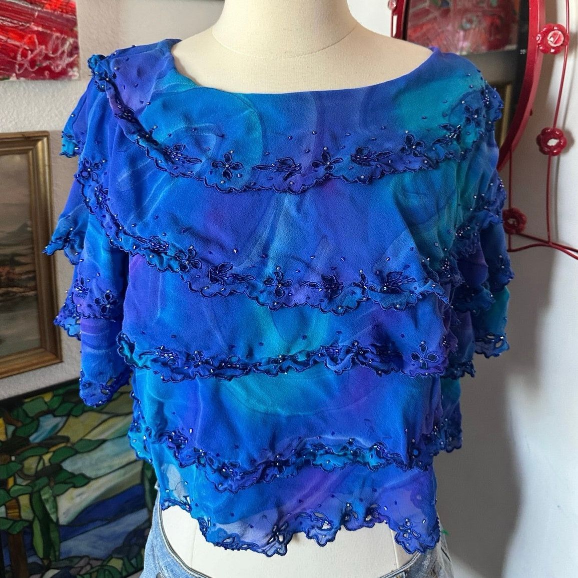Other simply silk ambre blue layered short sleeve blouse Size S / US 4 / IT 40 - 2 Thumbnail