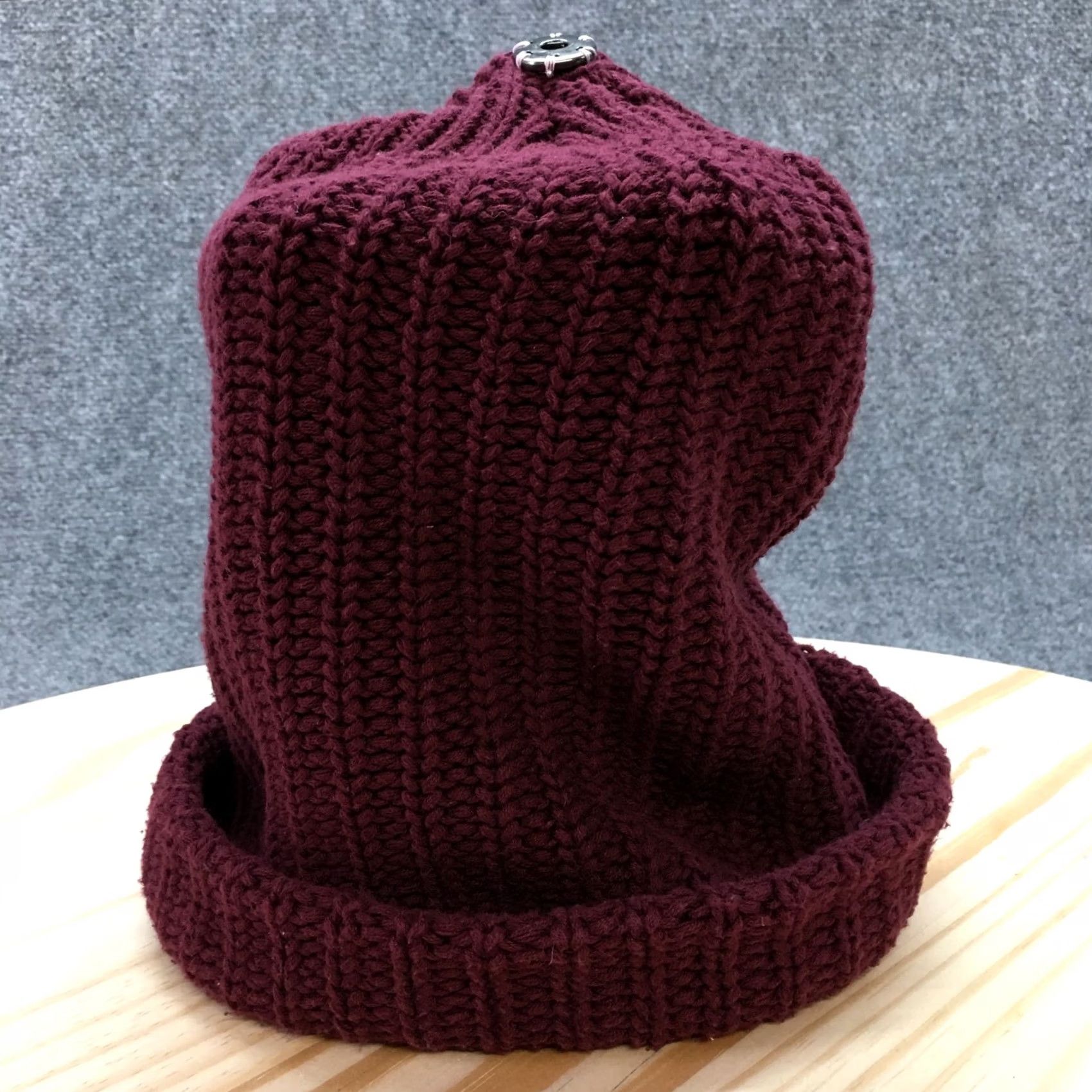 Vintage Love Your Melon Beanie Hat Womens Purple OS Adjustable Cuffed Pompom Knitted Size ONE SIZE - 6 Thumbnail