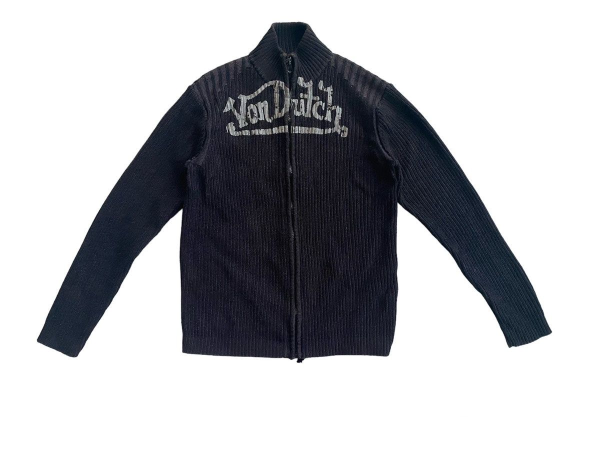 image of Von Dutch Big Logo Full Zip Knitwear in Black, Women's (Size Small)